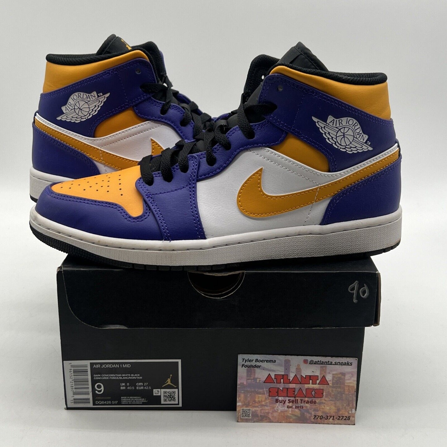 Size 9 - Jordan 1 Mid Lakers Yellow White Purple Leather Black (DQ8526-517)