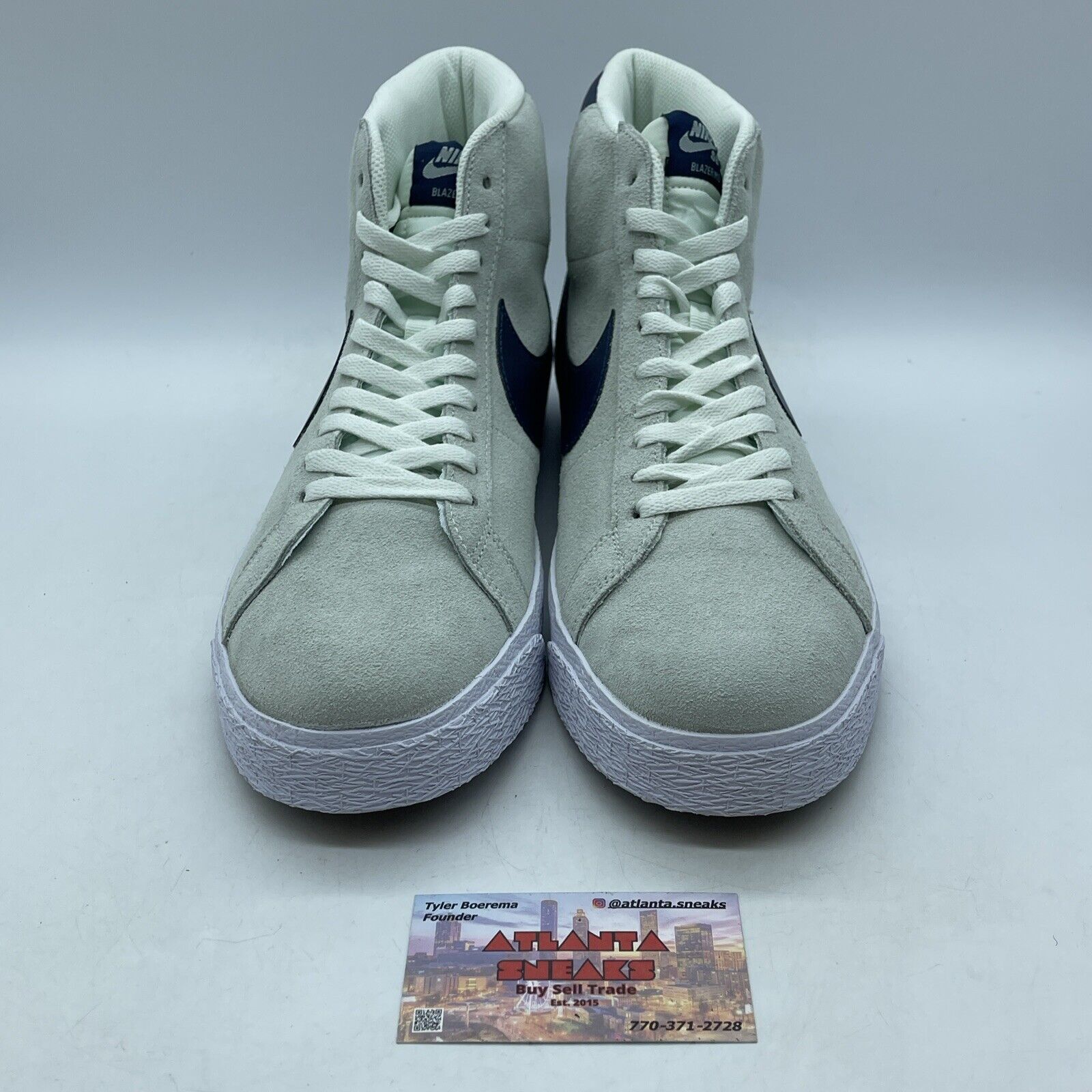 Size 12 - Nike Zoom Blazer SB Mid Barely Green Navy Suede Leather (864349-303)