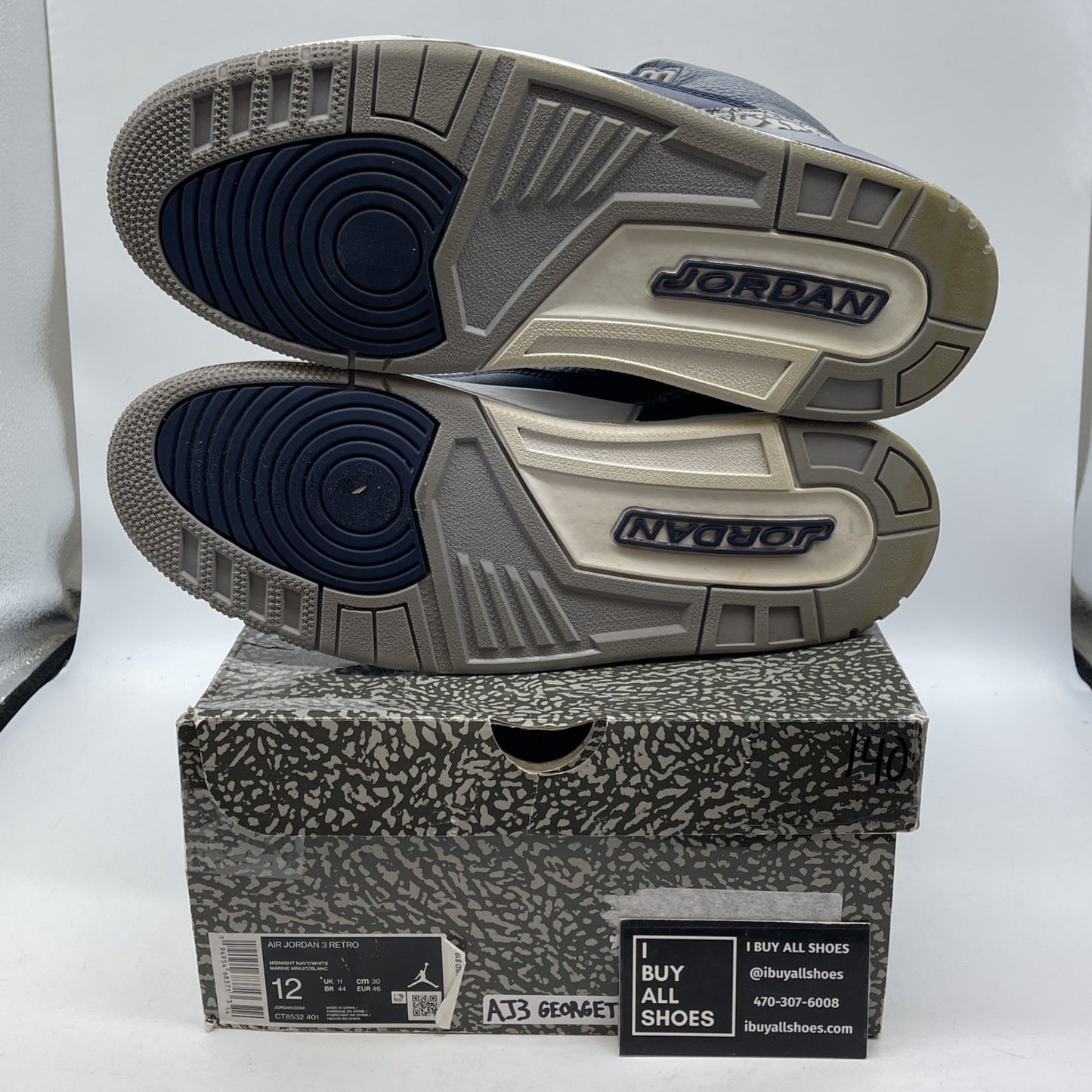 Size 12 - Jordan 3 Retro Blue Obsidian White Leather (CT8532-401)