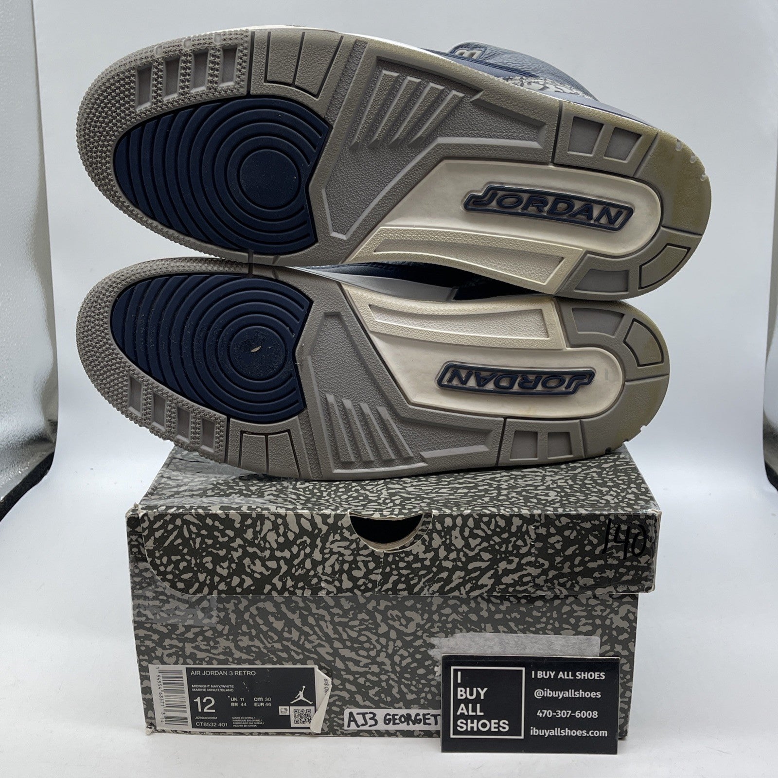Size 12 - Jordan 3 Retro Blue Obsidian White Leather (CT8532-401)