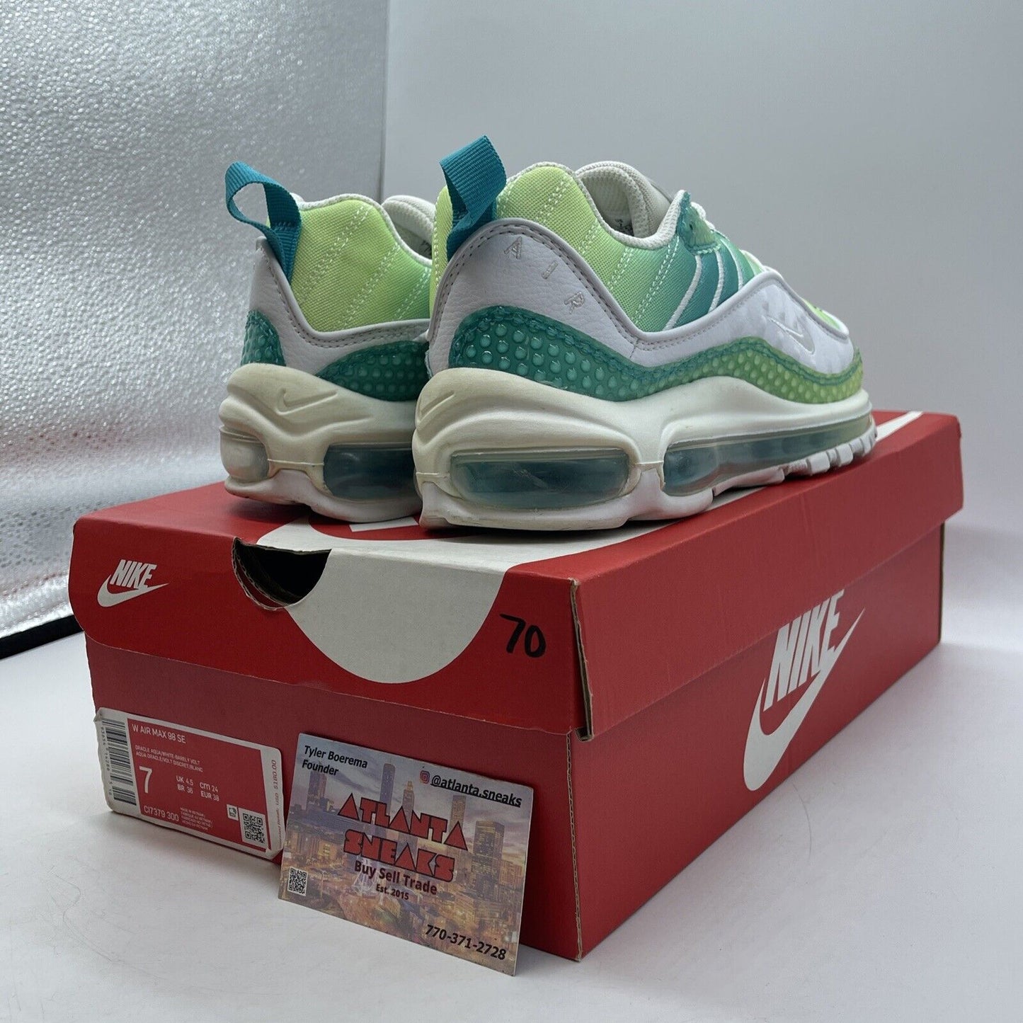 Size 7W - Nike Air Max 98 Bubble Pack White Blue Green Leather (CI7379-300)