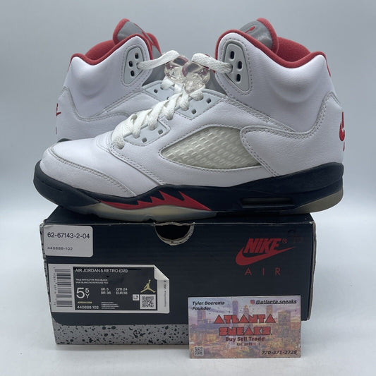 Size 5.5 - Jordan 5 Retro Mid Fire Red Black White Leather (440888-102)