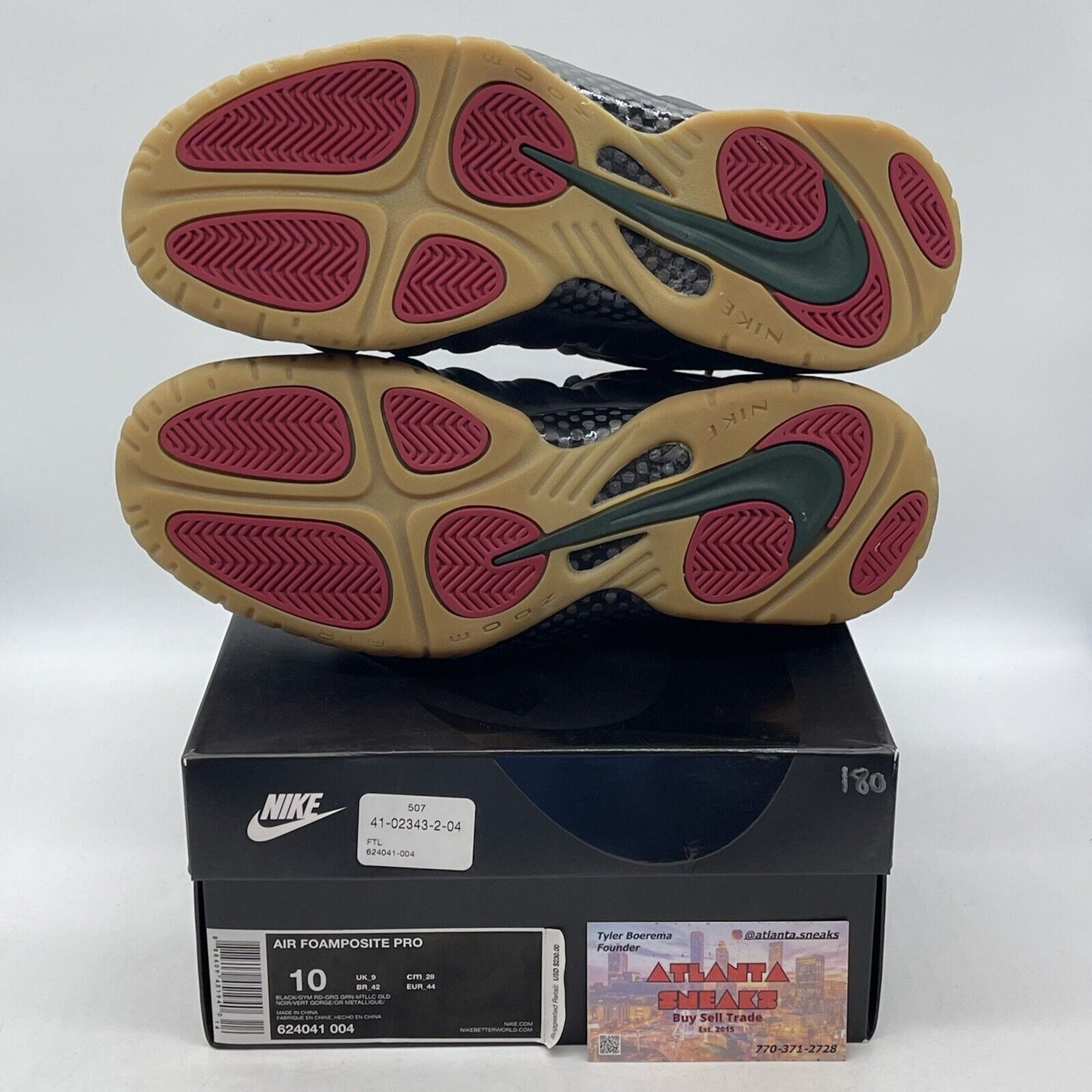 Size 10 - Nike Foamposite Pro Gucci - Black Green Red Leather (624041-004)