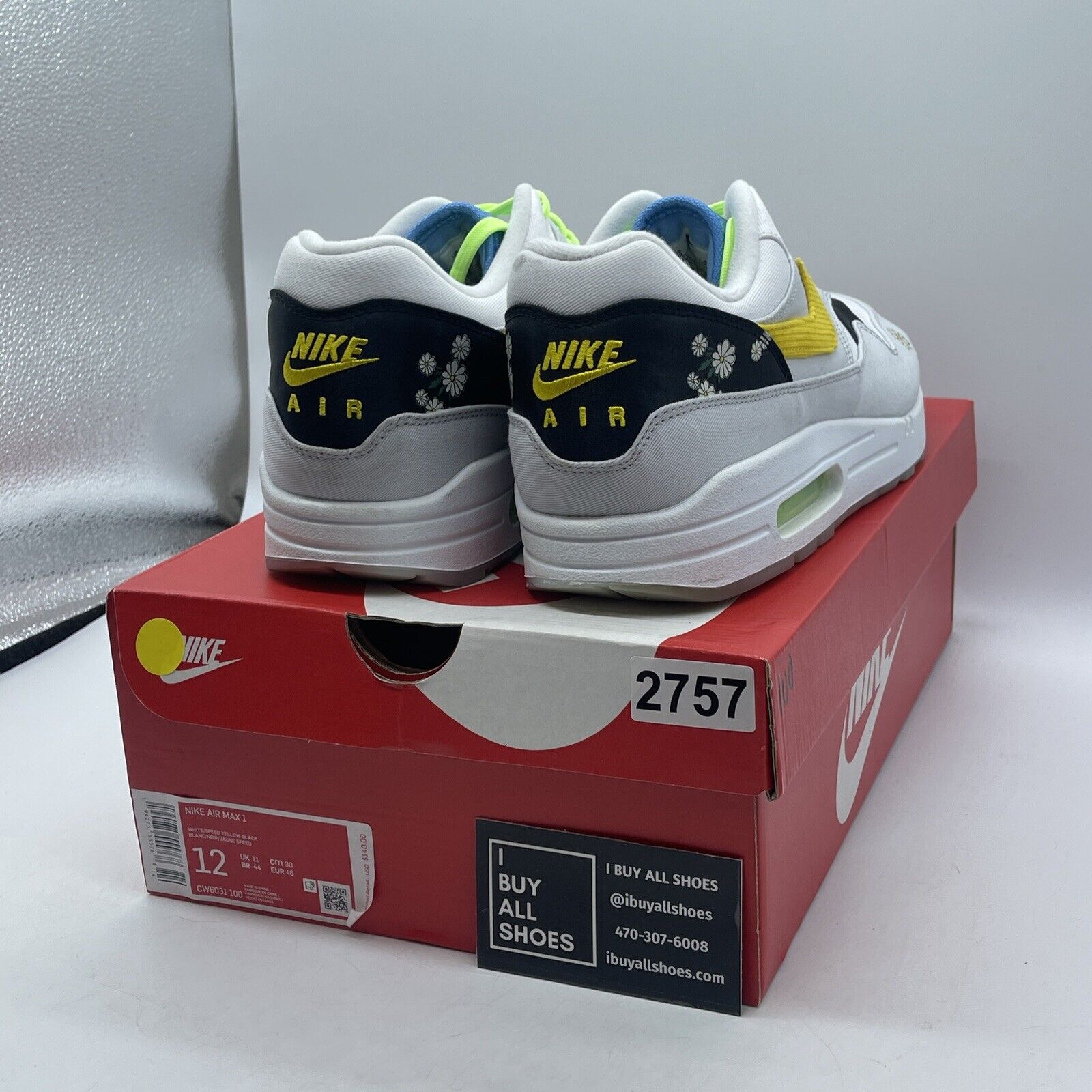 Size 12 - Nike Air Max 1 Daisy White Grey Yellow Suede (CW6031-100)