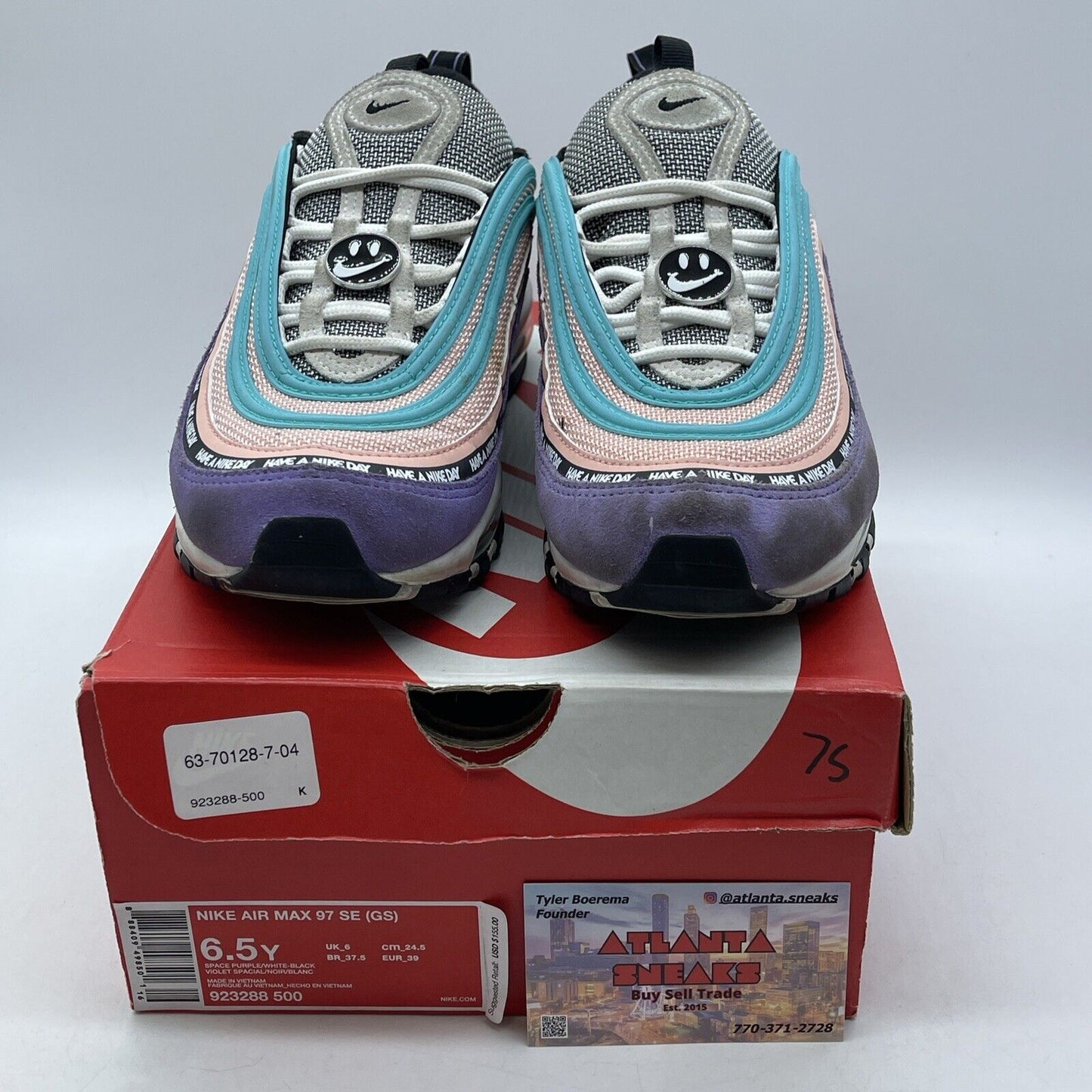 Size 6.5 (GS) - Nike Air Max 97 Low Have A Nike Day White Purple (923288-500)