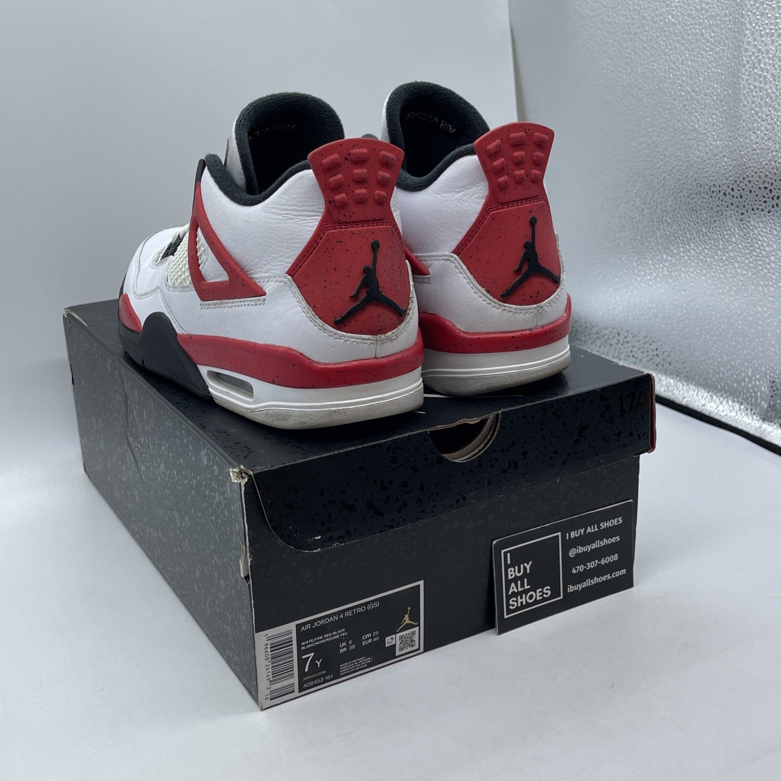 Size 7Y - Jordan 4 Retro Mid Red Cement White Red Black Leather (408452-161)