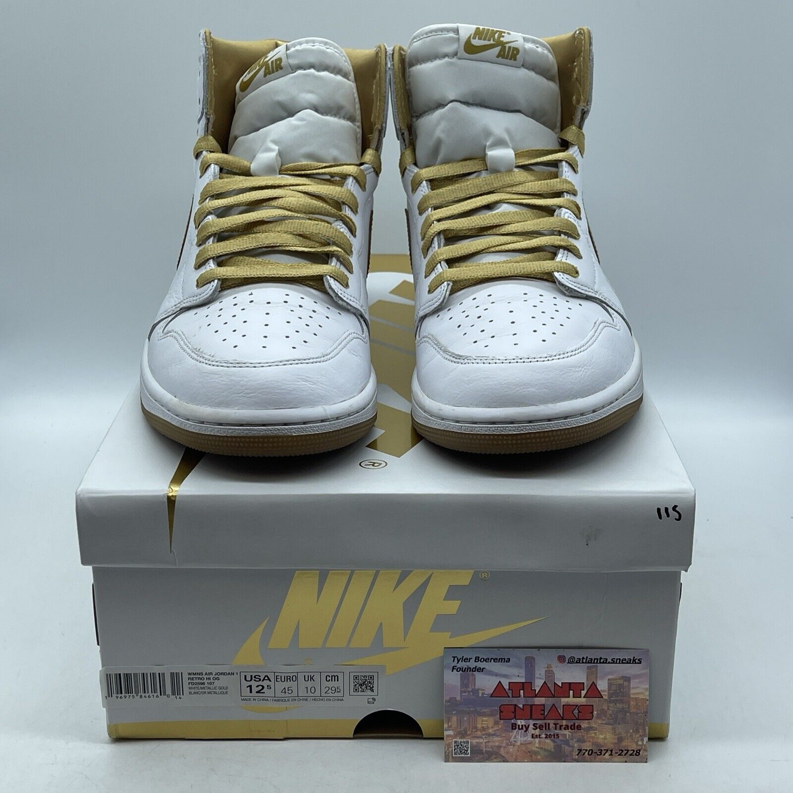 Size 12.5W - Air Jordan 1 Retro OG High Metallic Gold White Leather (FD2596-107)