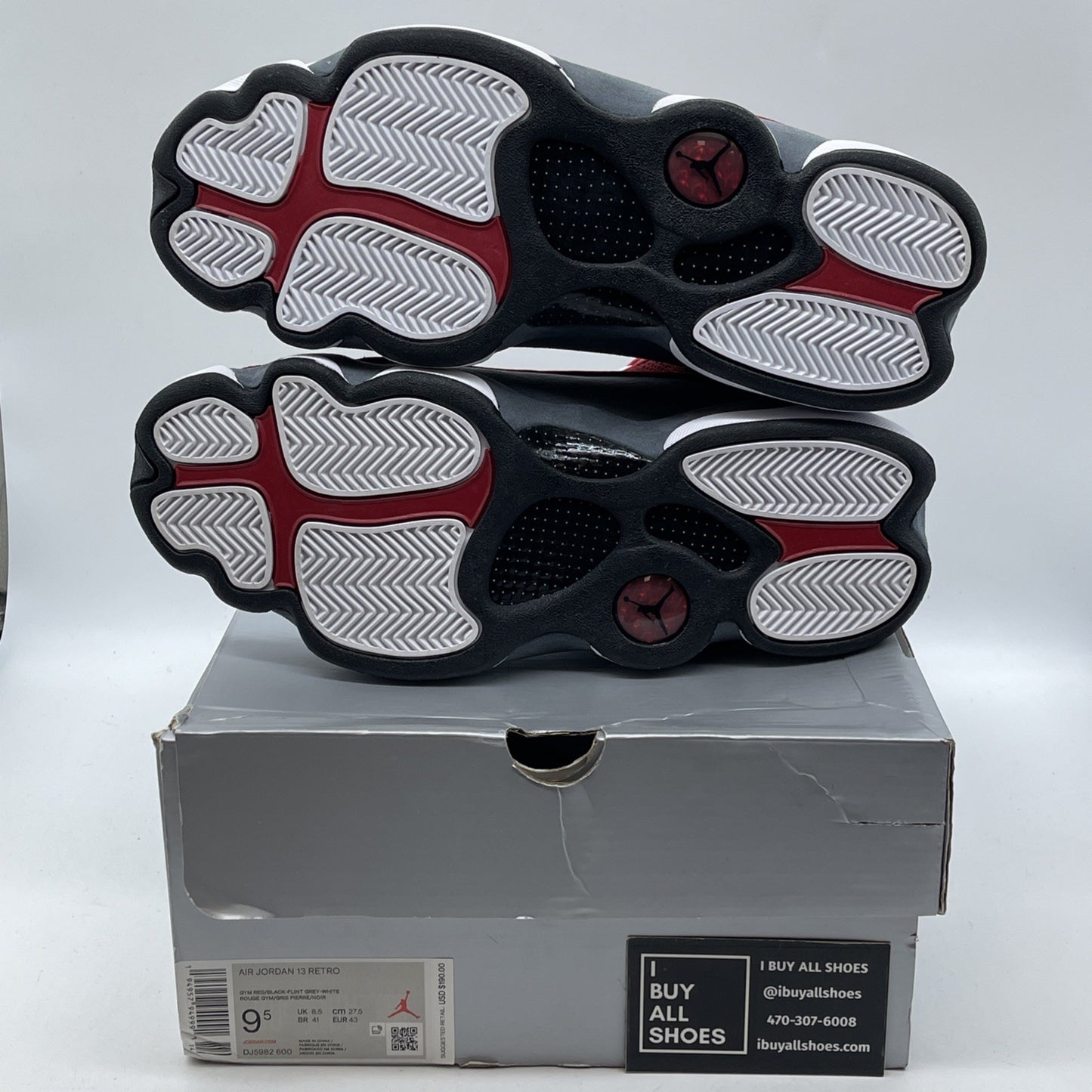 Size 9.5 - Jordan 13 Gym Red Flint Grey White Suede Leather (DJ5982600)