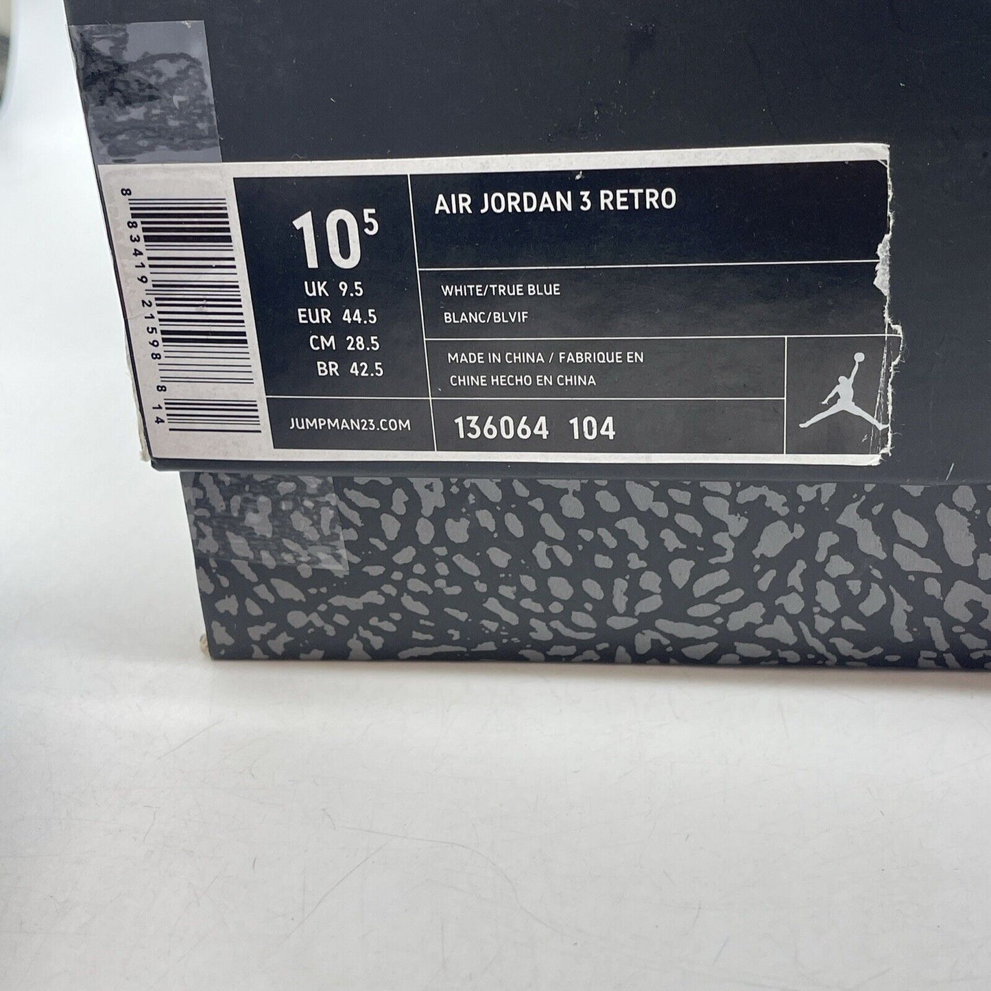 Size 10.5 - Air Jordan 3 Retro 2011 True Blue White Leather Suede (136064-104)