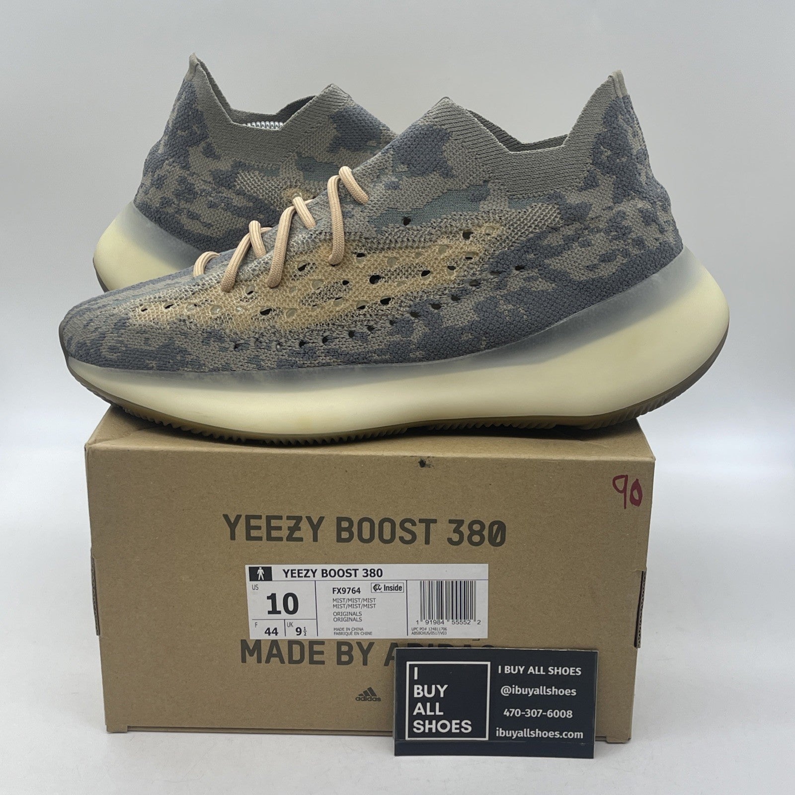 Size 10 - adidas Yeezy Boost 380 Mist Non-Reflective Brown Suede (FX9764)
