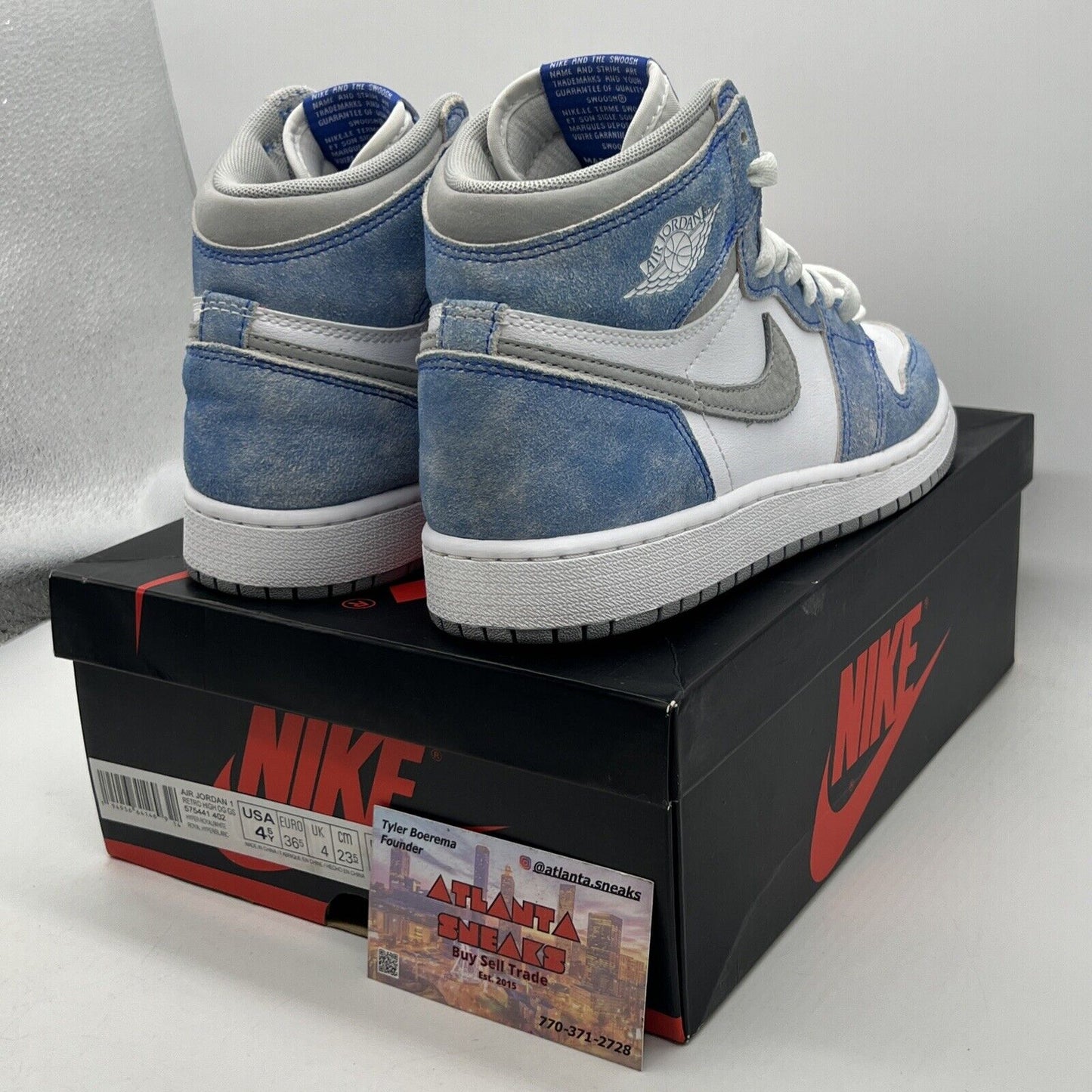 Size 4.5 - Jordan 1 Retro OG High Hyper Royal White Grey Blue Suede (575441-402)