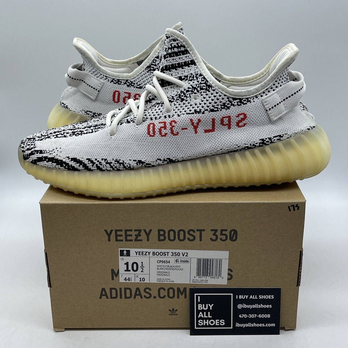 Size 10.5 - adidas Yeezy Boost 350 V2 Low Zebra Black White Red Suede (CP9654)