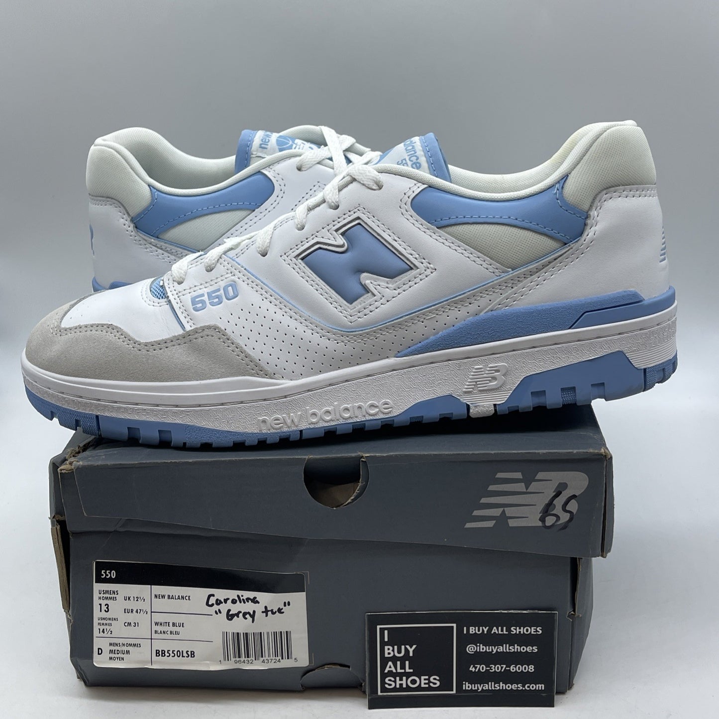 Size 13 - New Balance 550 White Blue Haze (BB550LSB)