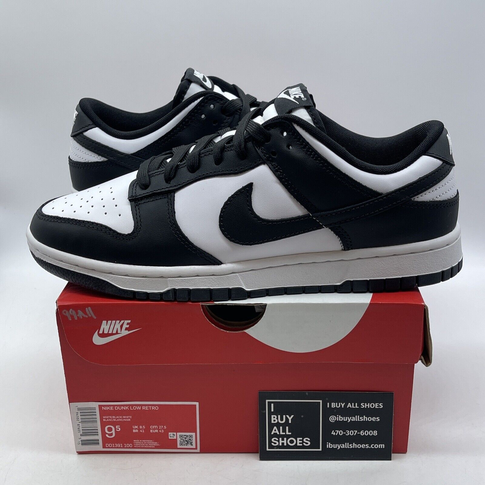 Size 9.5 - Nike Dunk Low Black White Suede Leather  (DD1391-100)
