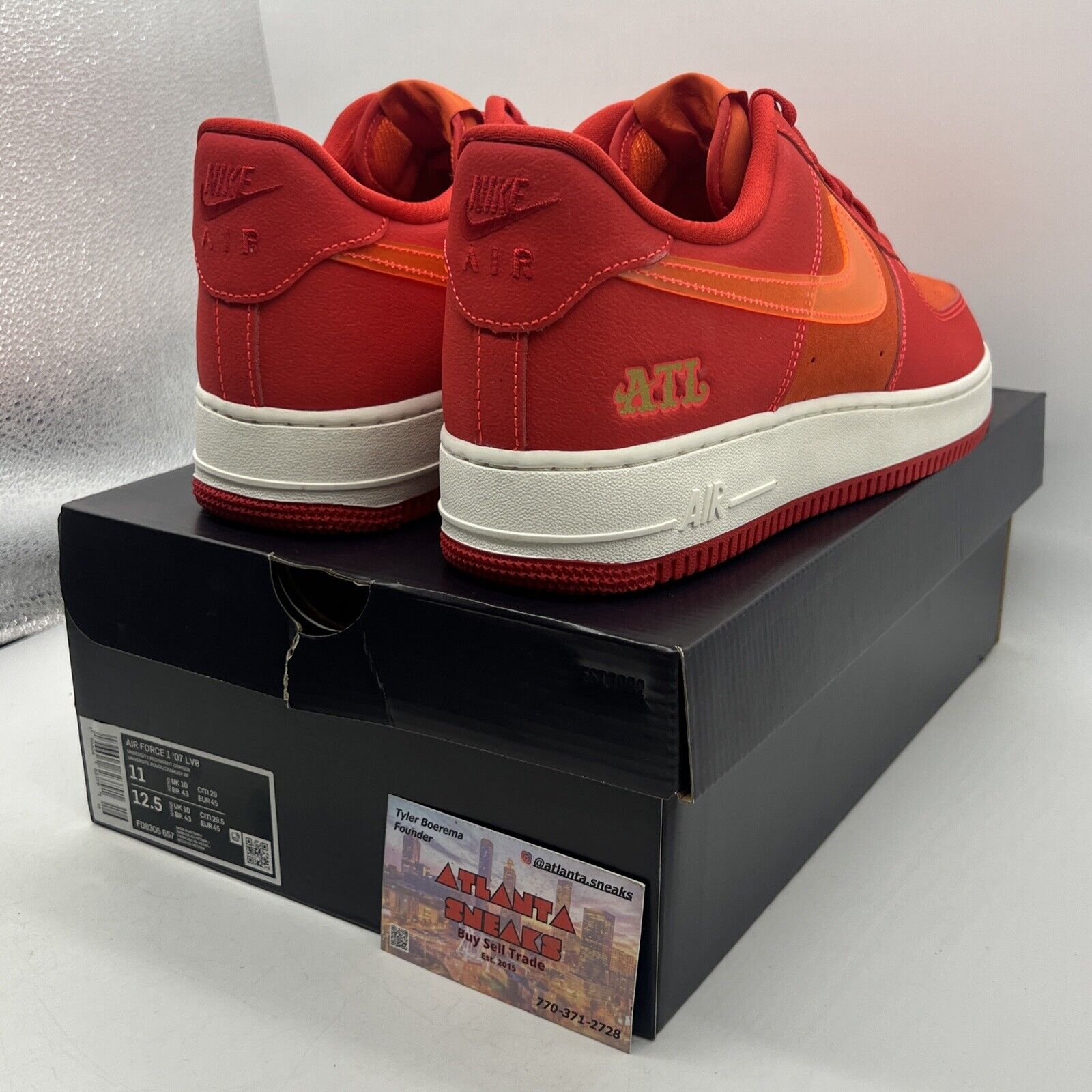 Size 11 - Nike Air Force 1 '07 ATL Red Orange Suede White  (FD8306-657)