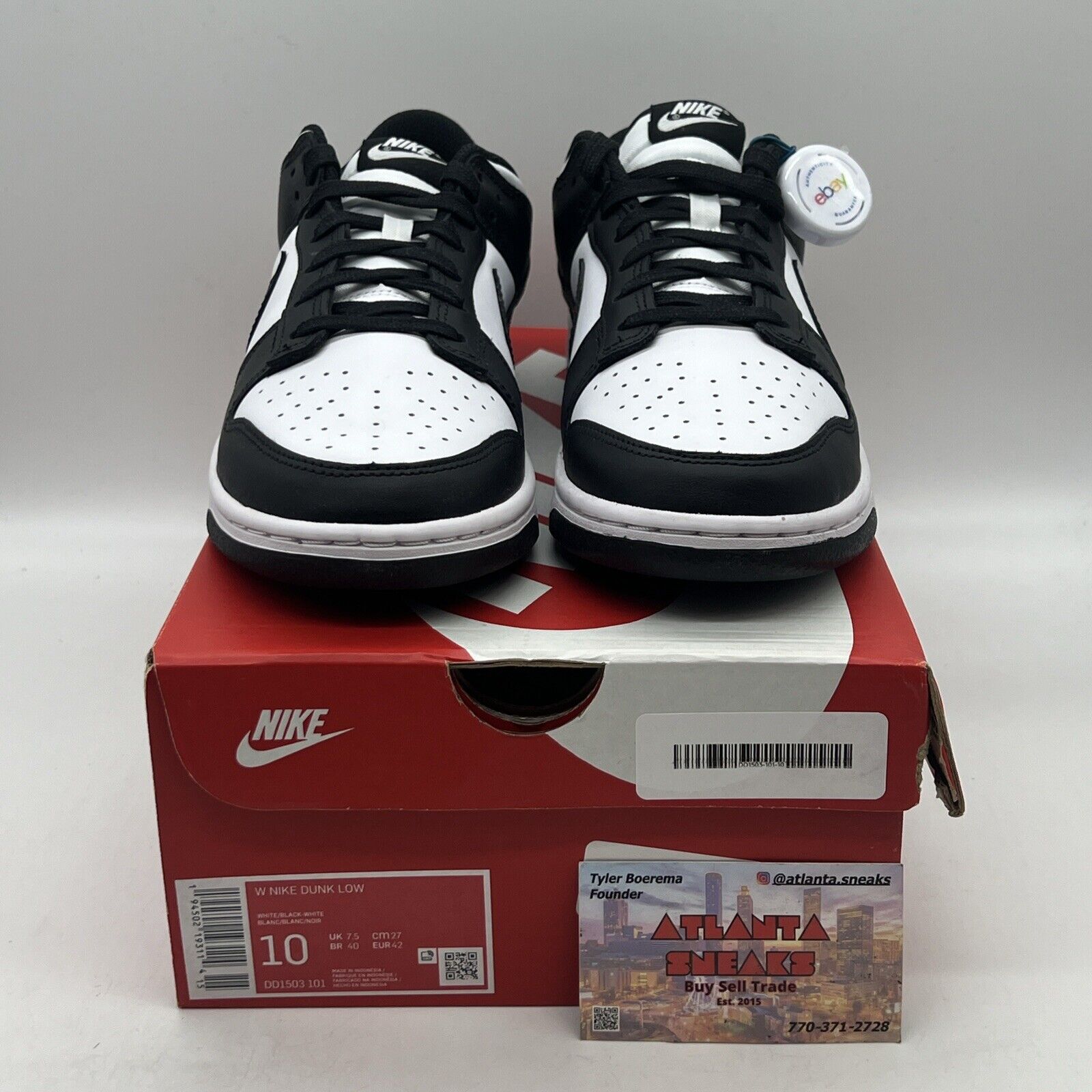 Size 10 - Nike Dunk Low Black White W Brand New Og All