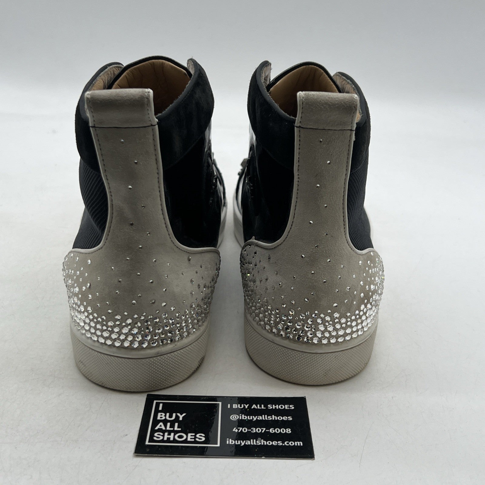 Size 48 - Christian Louboutin LOU MIX Men Crystal Spiked Stud High Top Sneaker