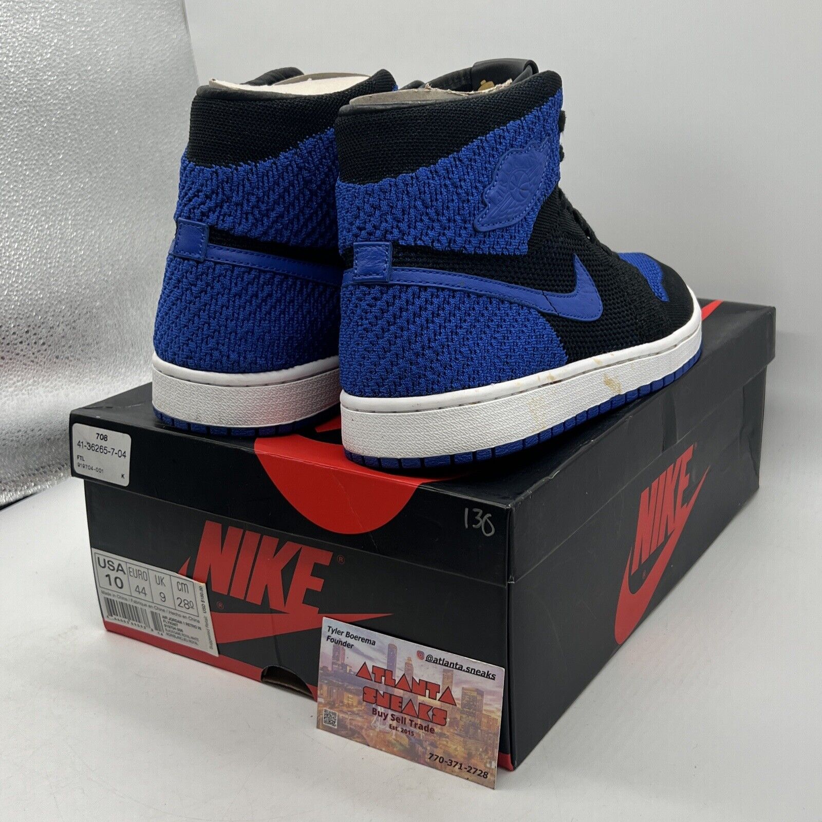 Size 10 - Air Jordan 1 Retro OG Flyknit High Royal Black Blue White (919704-006)