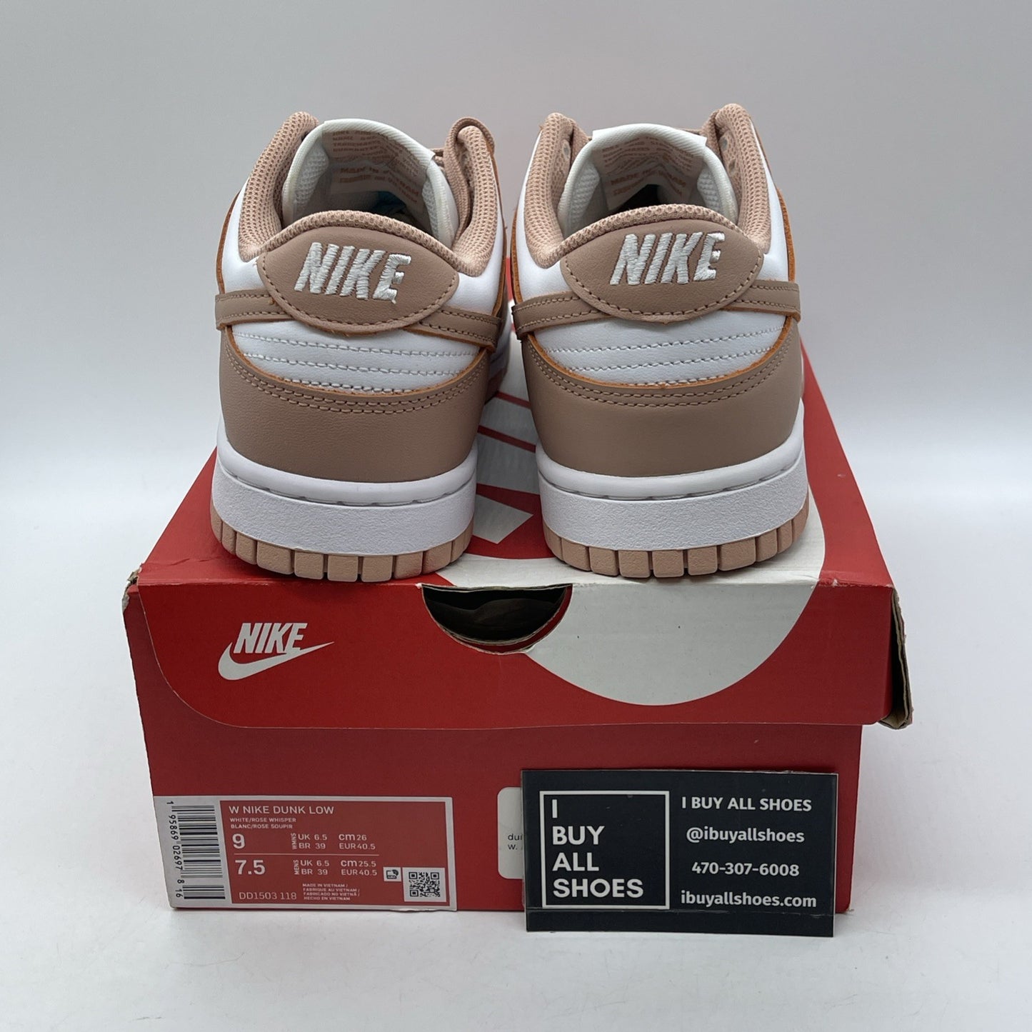 Size 9W - Nike Dunk Low Rose Whisper White Pink Leather (DD1503-118)