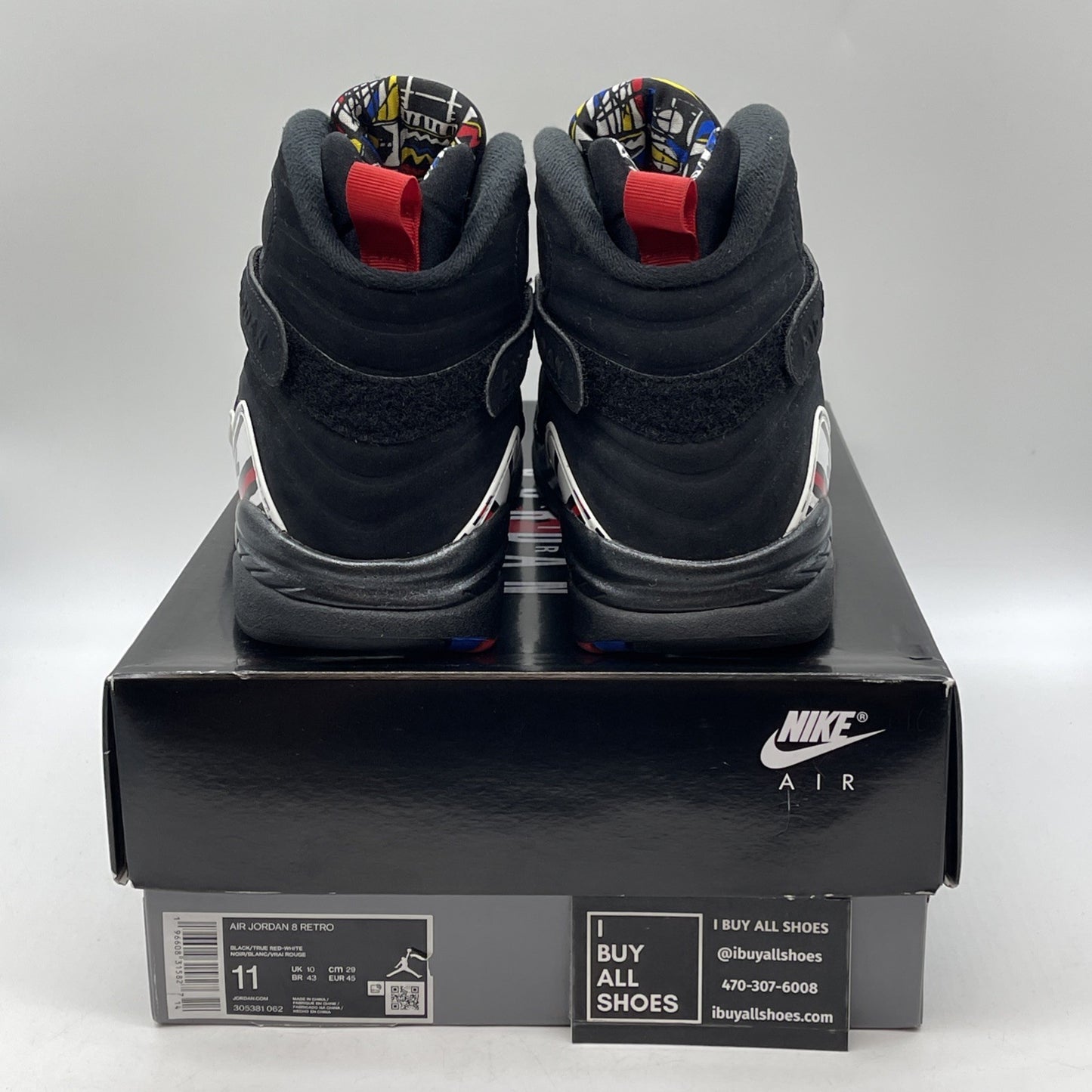 Size 11 - Jordan 8 Retro Mid Playoff Black Red White Suede (305381-062)