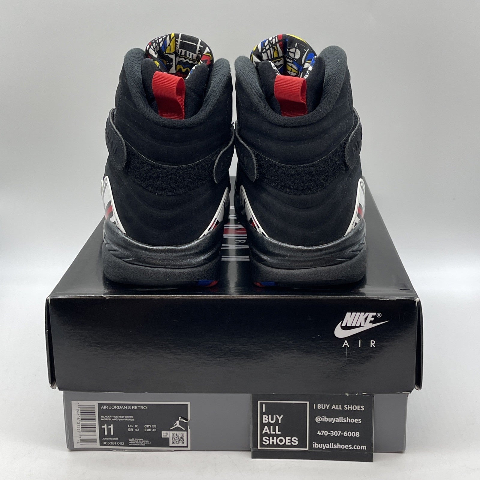 Size 11 - Jordan 8 Retro Mid Playoff Black Red White Suede (305381-062)