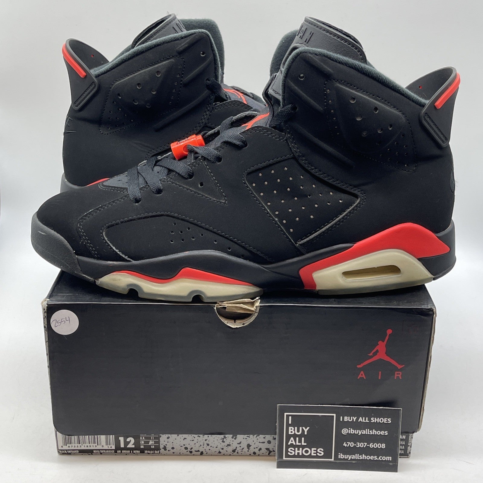 Size 12 - Jordan 6 Retro Mid Infrared Black Suede (384664-060)