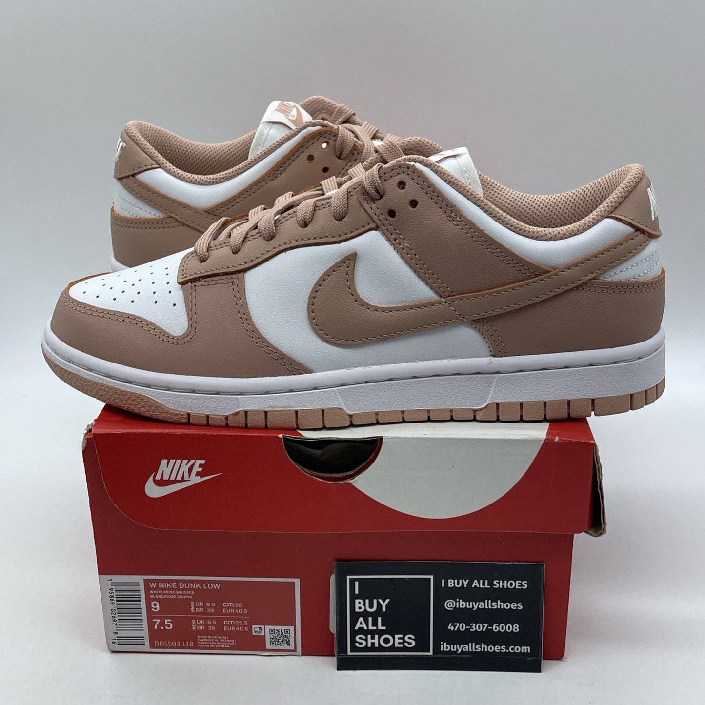 Size 9W - Nike Dunk Low Rose Whisper White Pink Leather (DD1503-118)