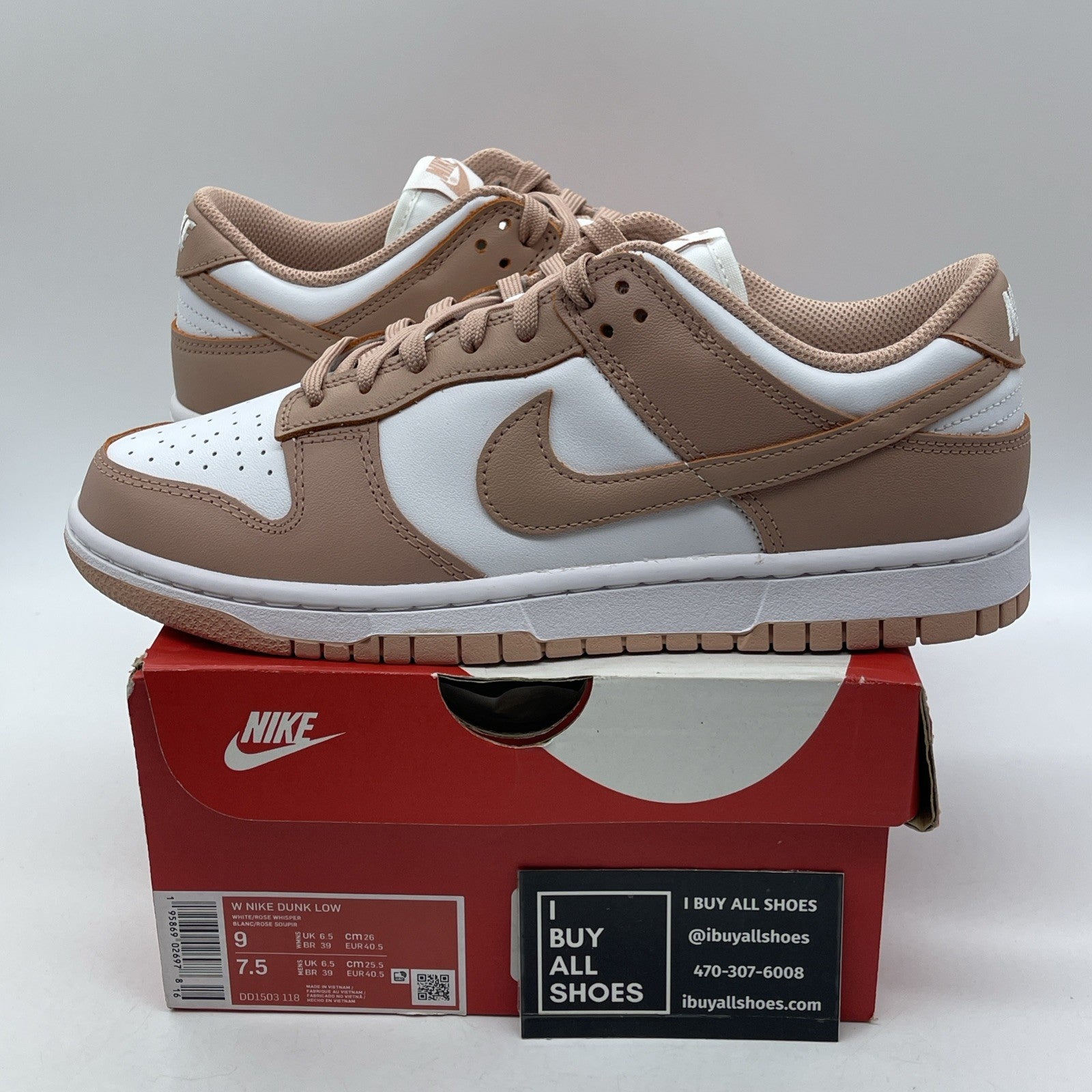 Size 9W - Nike Dunk Low Rose Whisper White Pink Leather (DD1503-118)