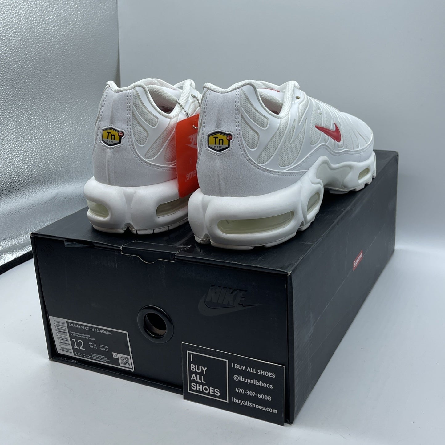 Size 12 - Nike Supreme x Air Max Plus TN White Red Suede Leather (DA1472-100)
