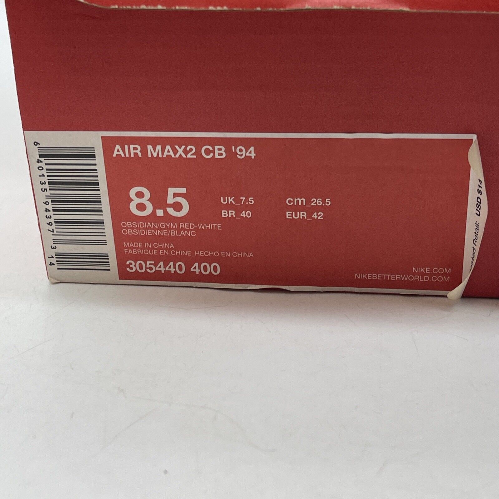 Size 8.5 - Nike Air Max 2 CB 94 Obsidian Blue Red White Suede (305440-400)