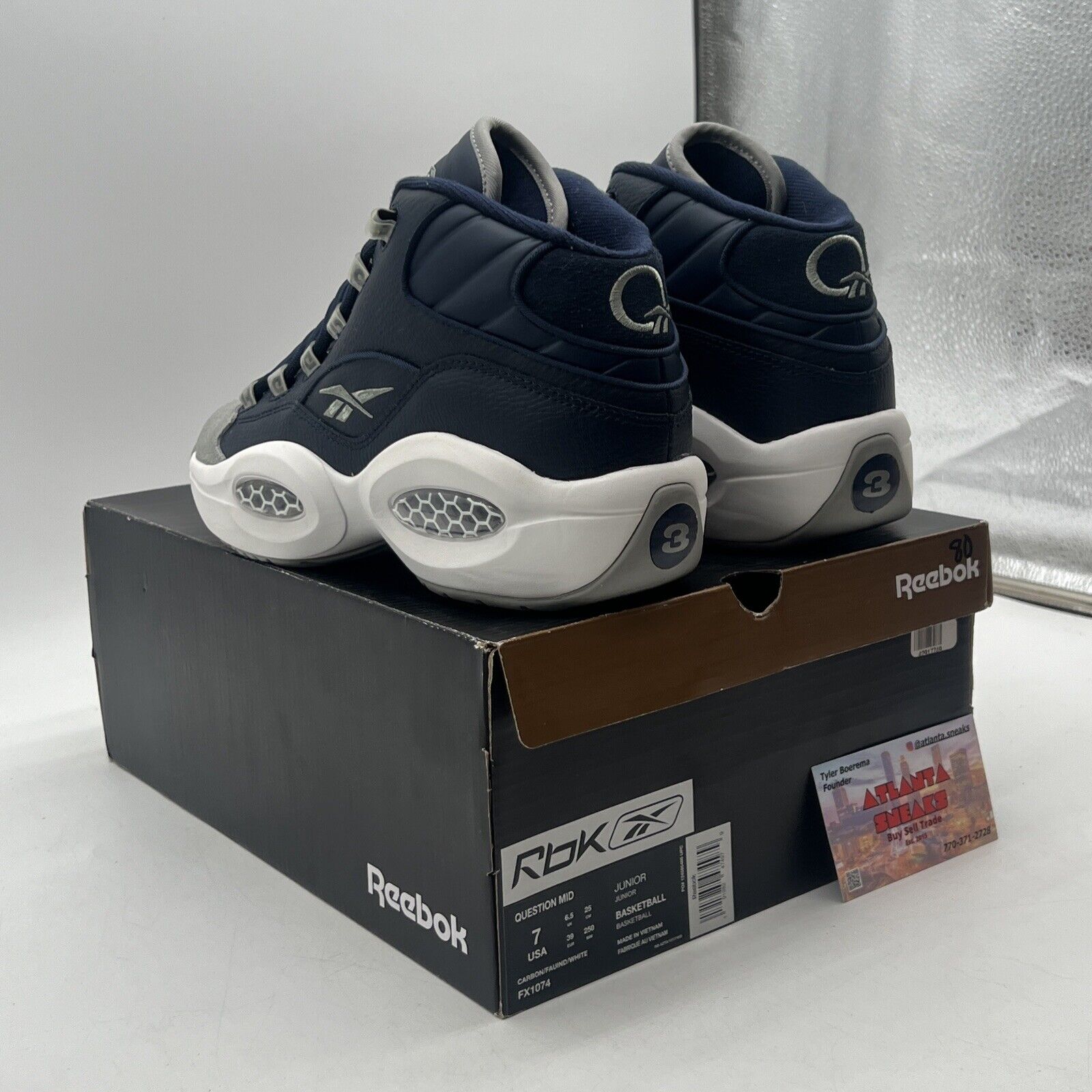 Size 7 - Reebok Question Mid Georgetown Navy Grey White  (FX1074)