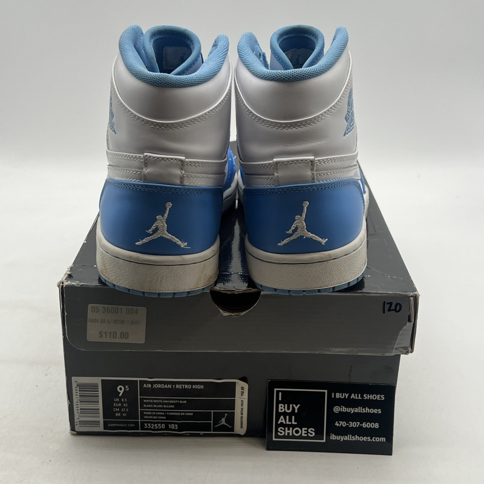 Size 9.5 - Air Jordan 1 Retro High North Carolina (332550-103)