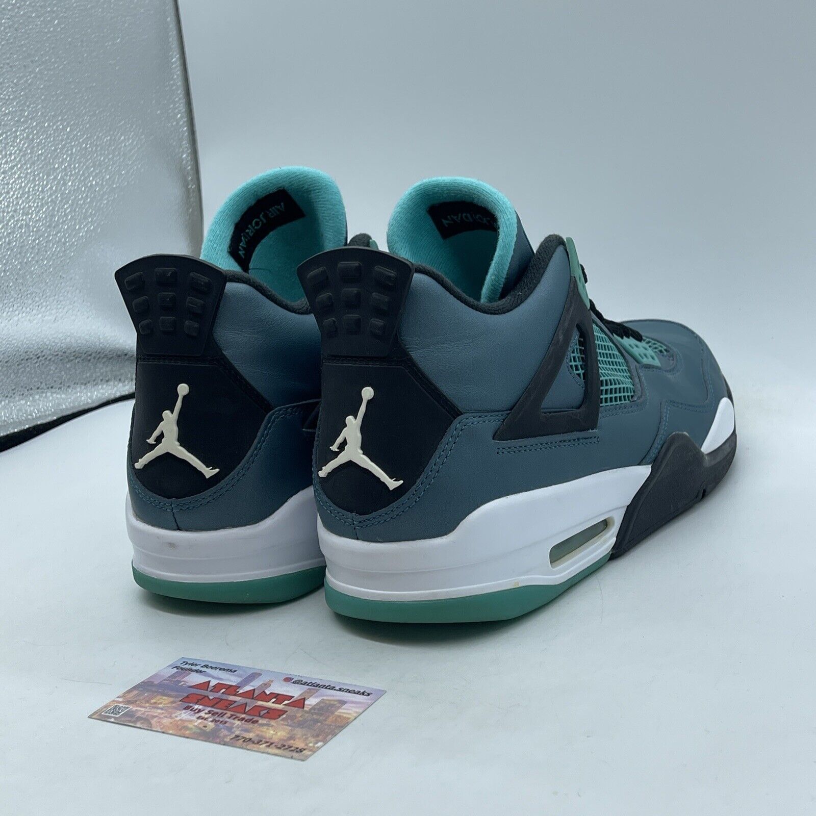 Size 12 - Air Jordan 4 Retro Teal Blue Black White Leather (705331-330)
