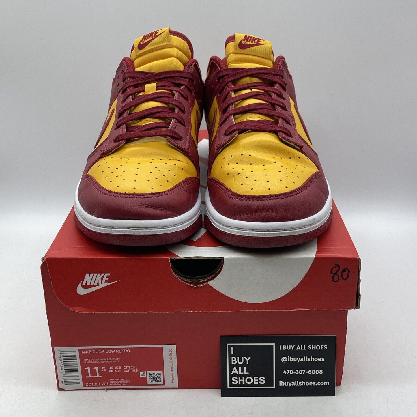 Size 11.5 - Nike Dunk Low USC Red Yellow White Leather (DD1391-701)