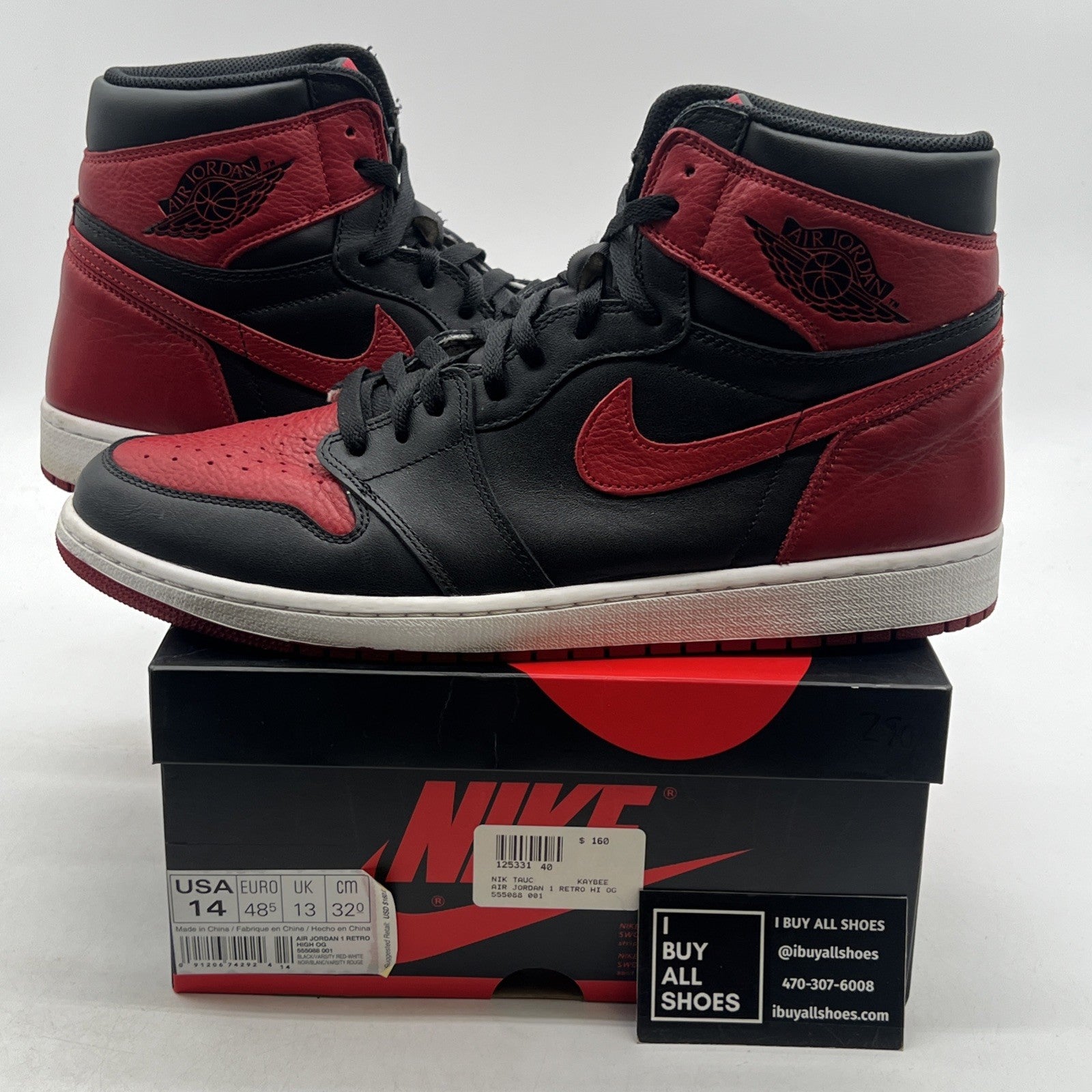 Size 14 - Air Jordan 1 Retro OG High Banned, Bred (555088-001)