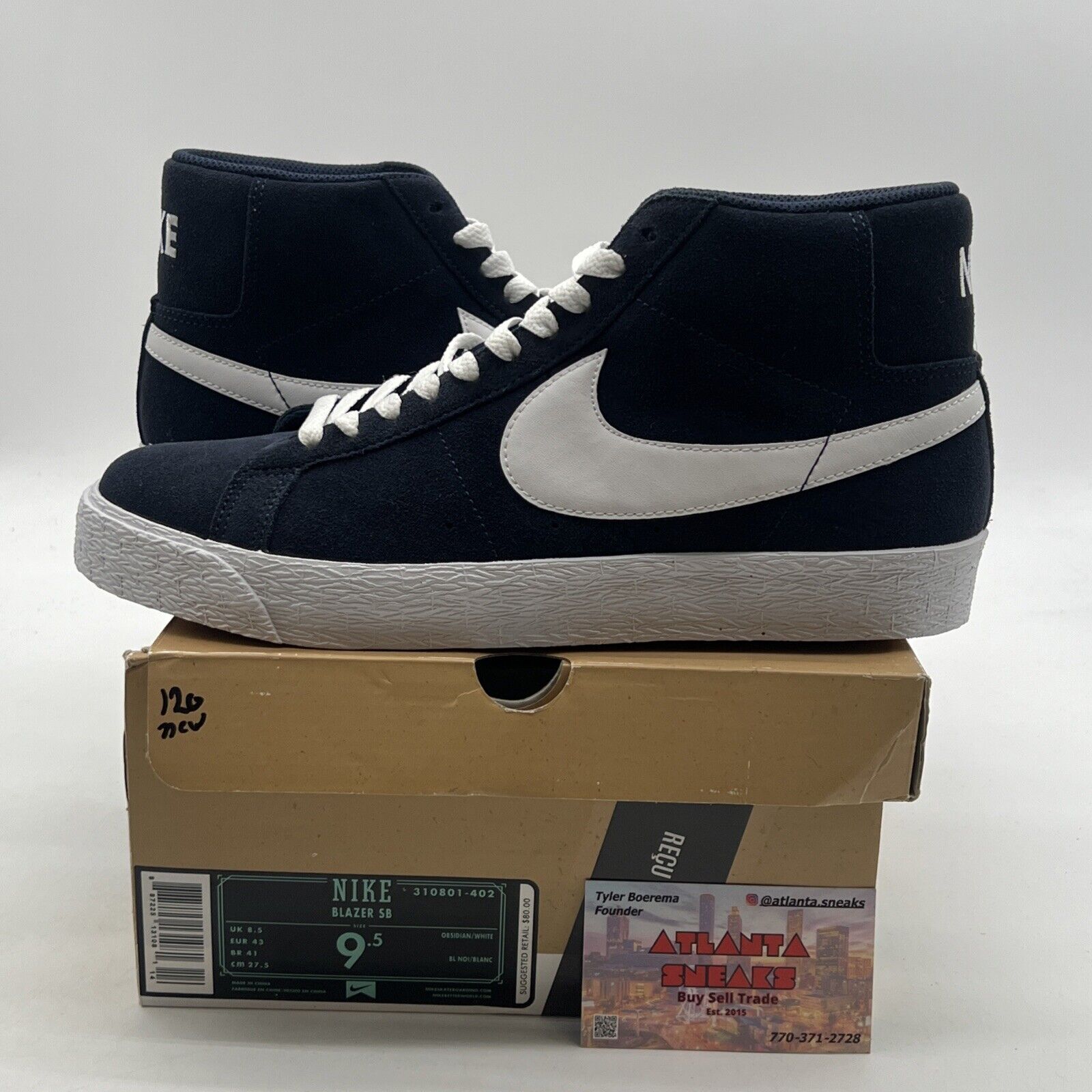 Size 9.5 - NIKE SB ZOOM BLAZER MID NAVY-WHITE (310801-402)
