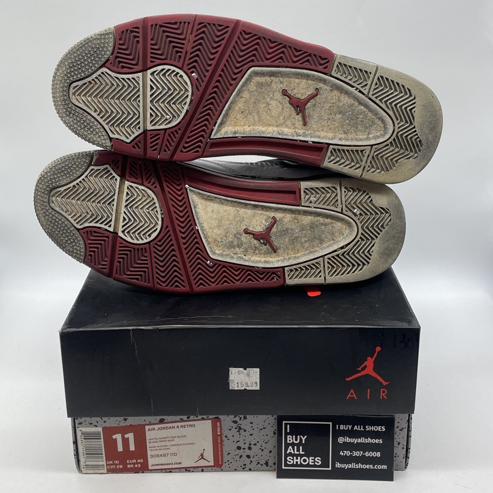 Size 11 - Jordan 4 Retro Fire Red 2012 White Black Leather (308497-110)