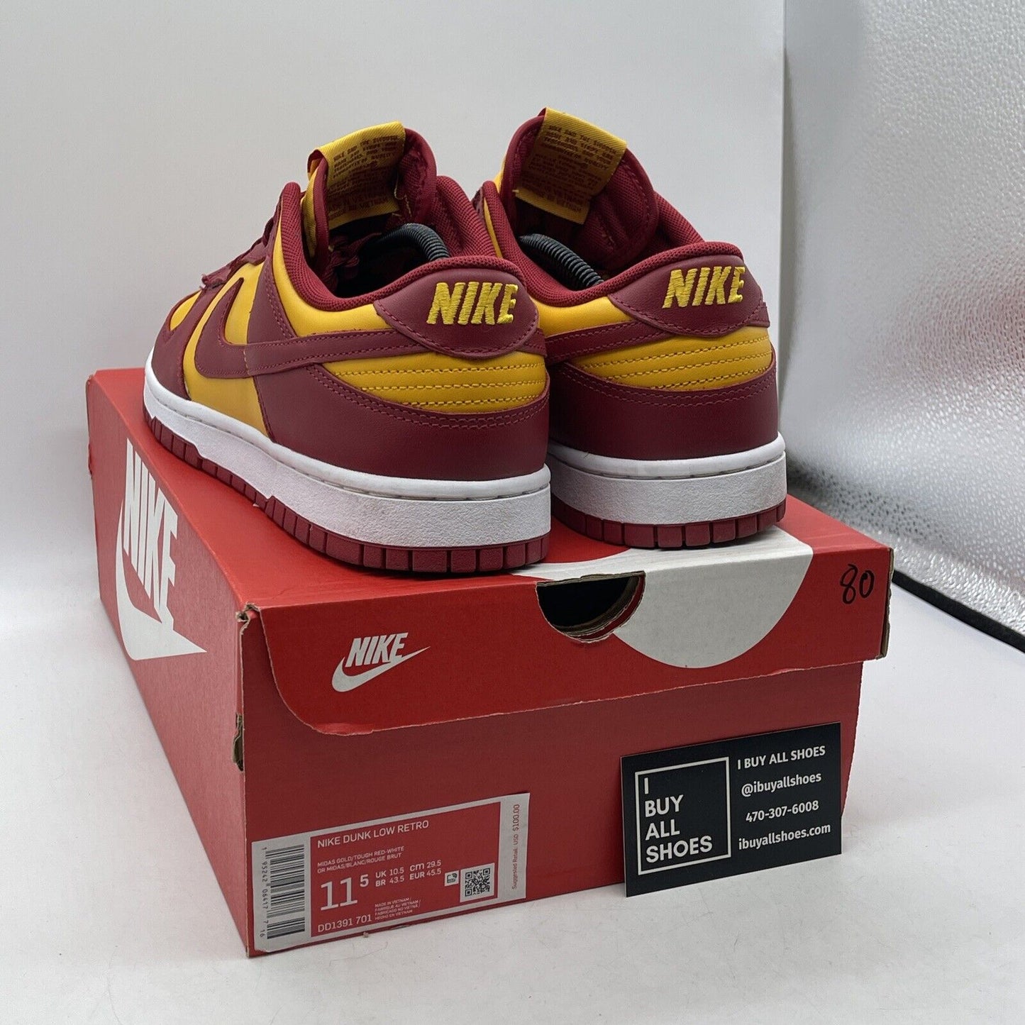 Size 11.5 - Nike Dunk Low USC Red Yellow White Leather (DD1391-701)