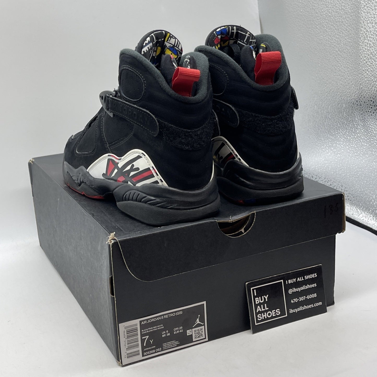 Size 7 - Jordan 8 Retro Mid Playoff Black Red Suede Leather (305368-062)