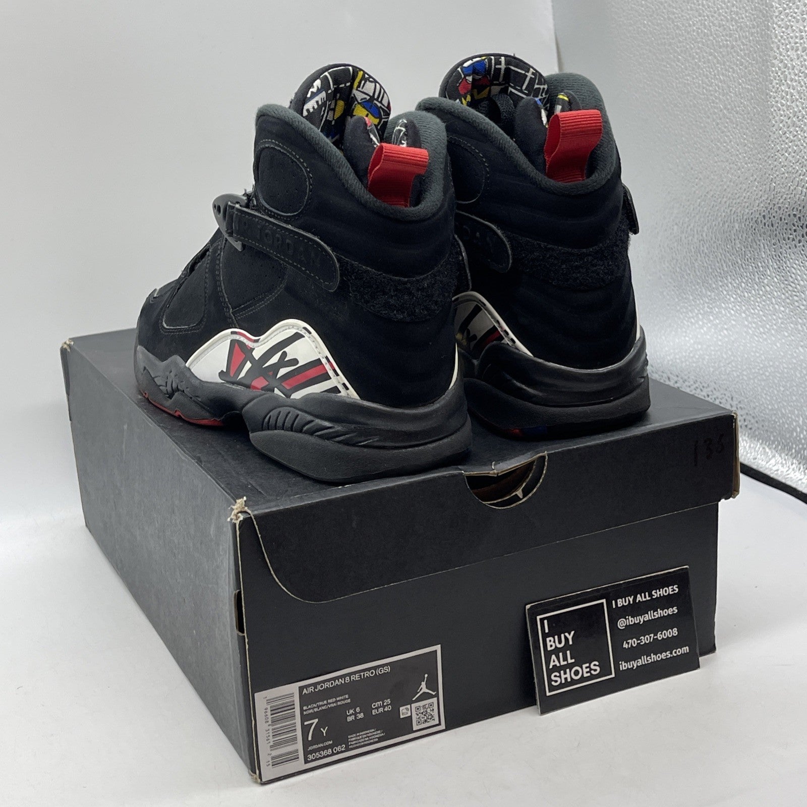 Size 7 - Jordan 8 Retro Mid Playoff Black Red Suede Leather (305368-062)