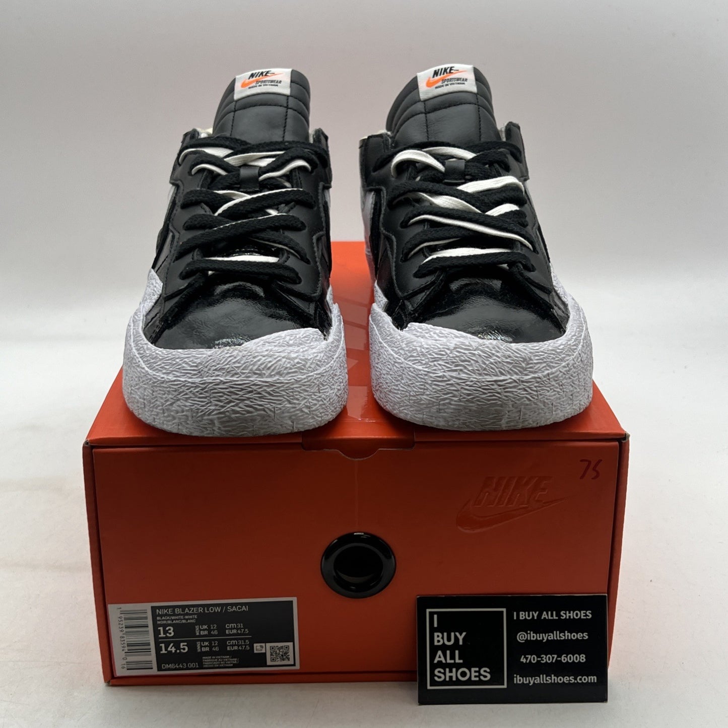 Size 13 - Nike sacai x Blazer Low Black Patent (DM6443-001)