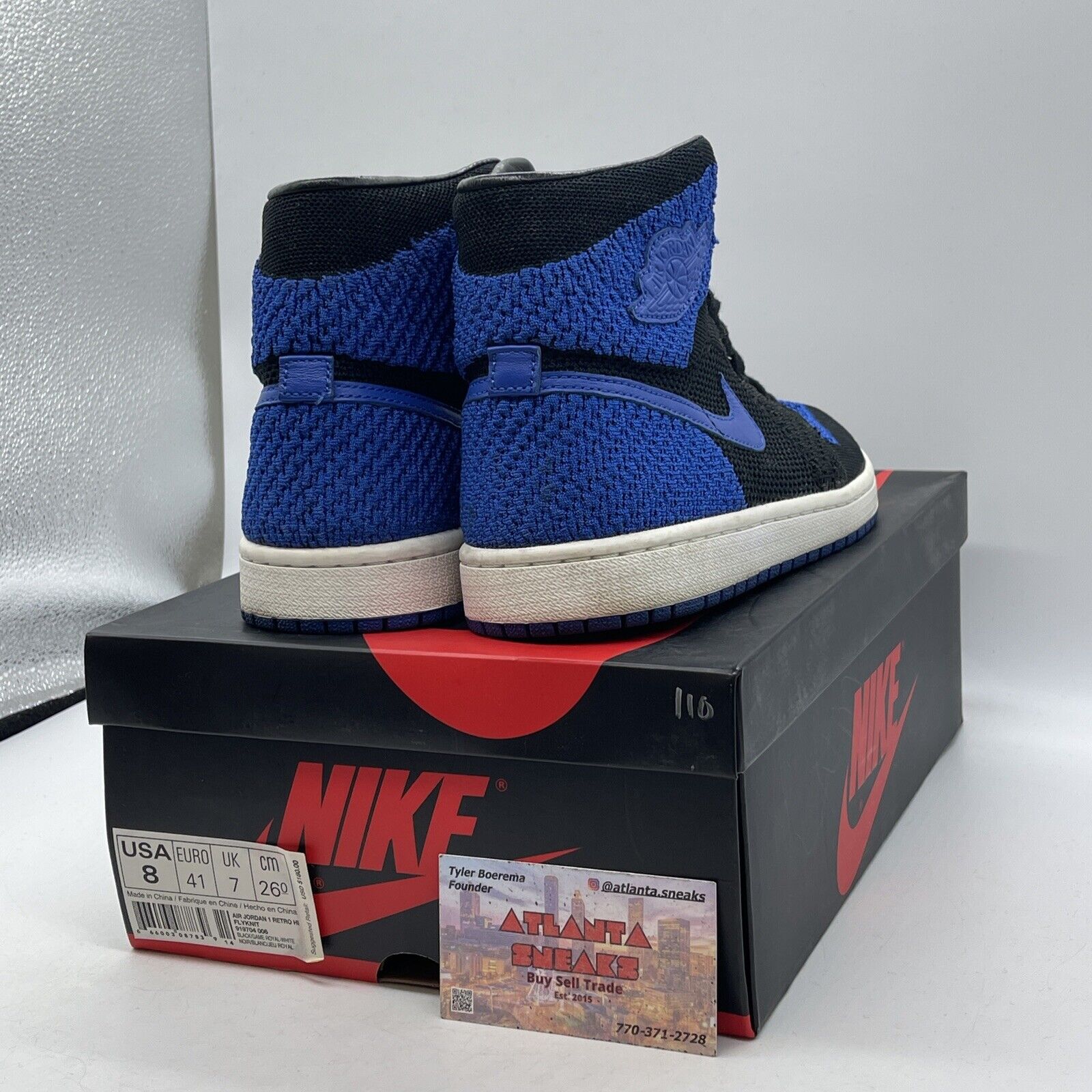 Size 8 - Air Jordan 1 Retro OG Flyknit High Royal Blue Black Suede (919704-006)