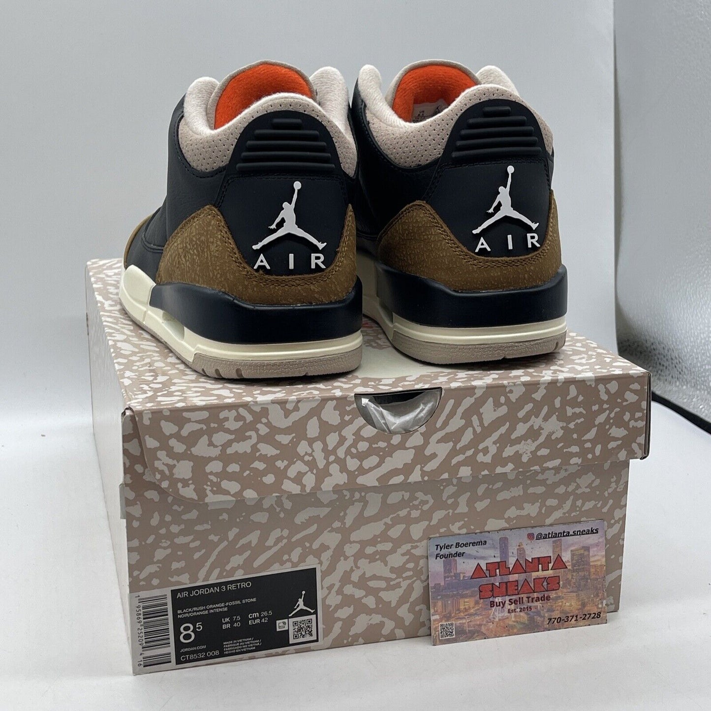 Size 8.5 - Jordan 3 Retro Mid Desert Elephant Black Leather Suede (CT8532-008)