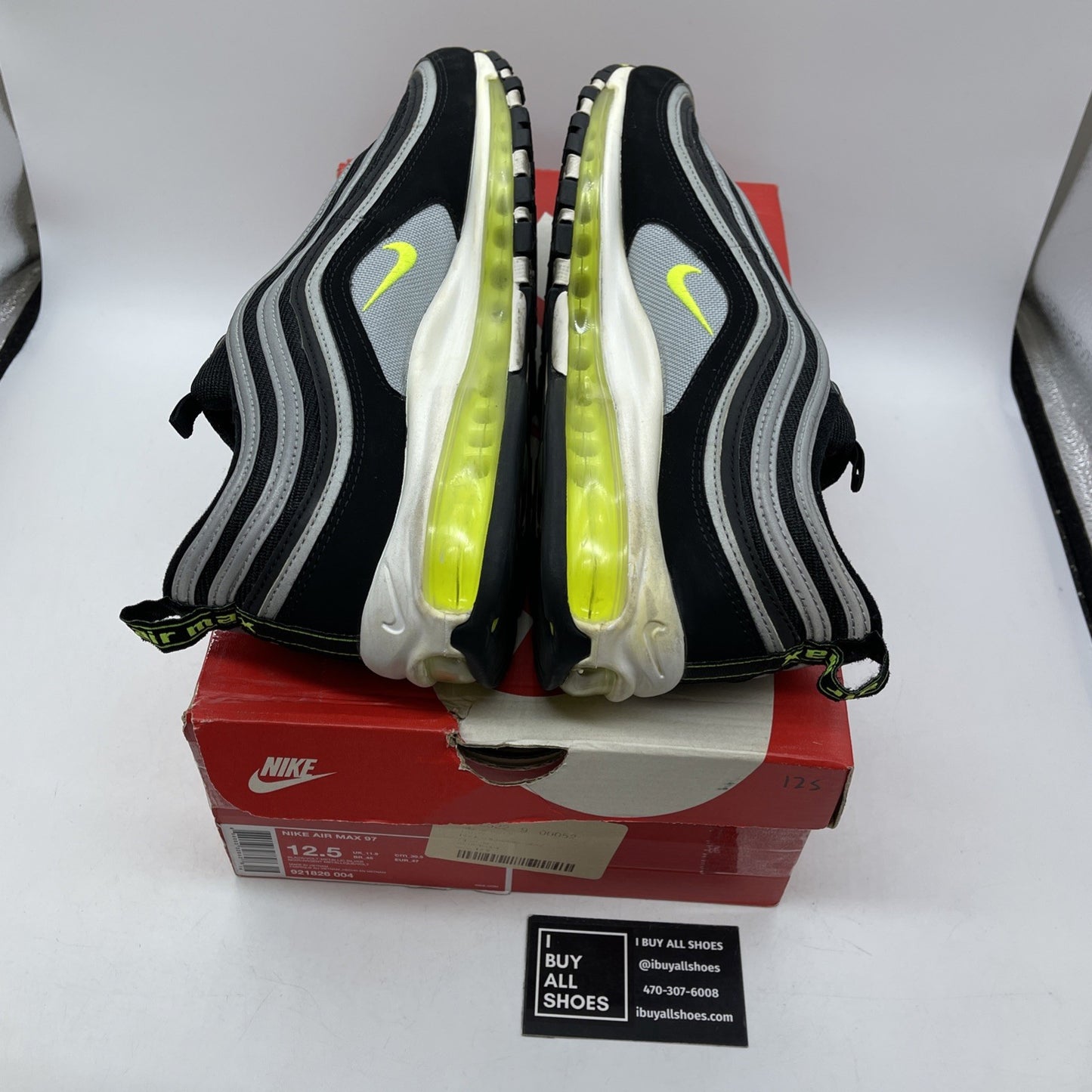 Size 12.5 - Nike Air Max 97 OG QS Neon Black Grey Suede (921826-004)