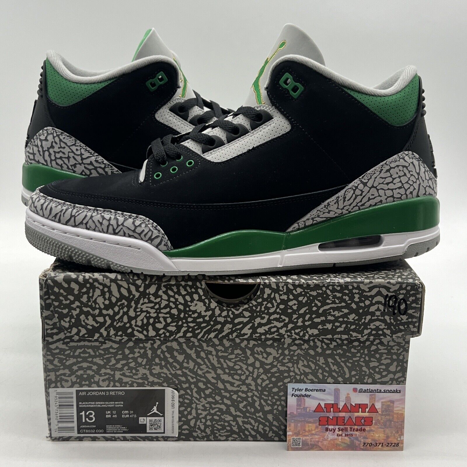 Size 13 - Jordan 3 Retro Mid Pine Green Black White Suede Gold (CT8532-030)