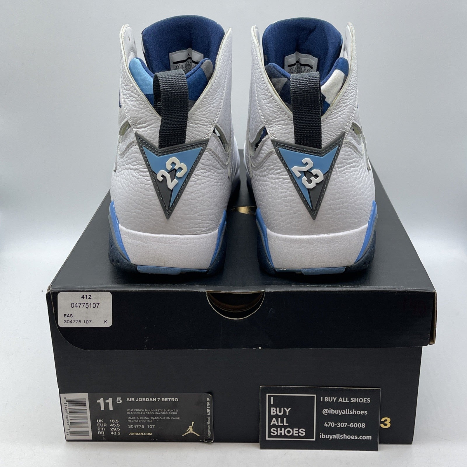 Size 11.5 - Air Jordan 7 Retro 2015 French Blue White Leather (304775-107)