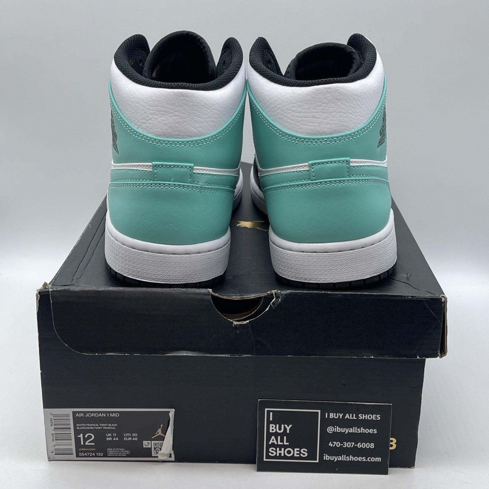 Size 12 - Air Jordan 1 Mid Tropical Twist Blue Black Leather (554724-132)
