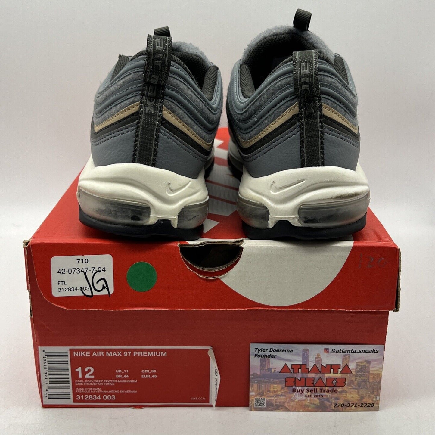 Size 12 - Nike Air Max 97 Premium Cool Grey Mushroom Grey White Black 312834-003