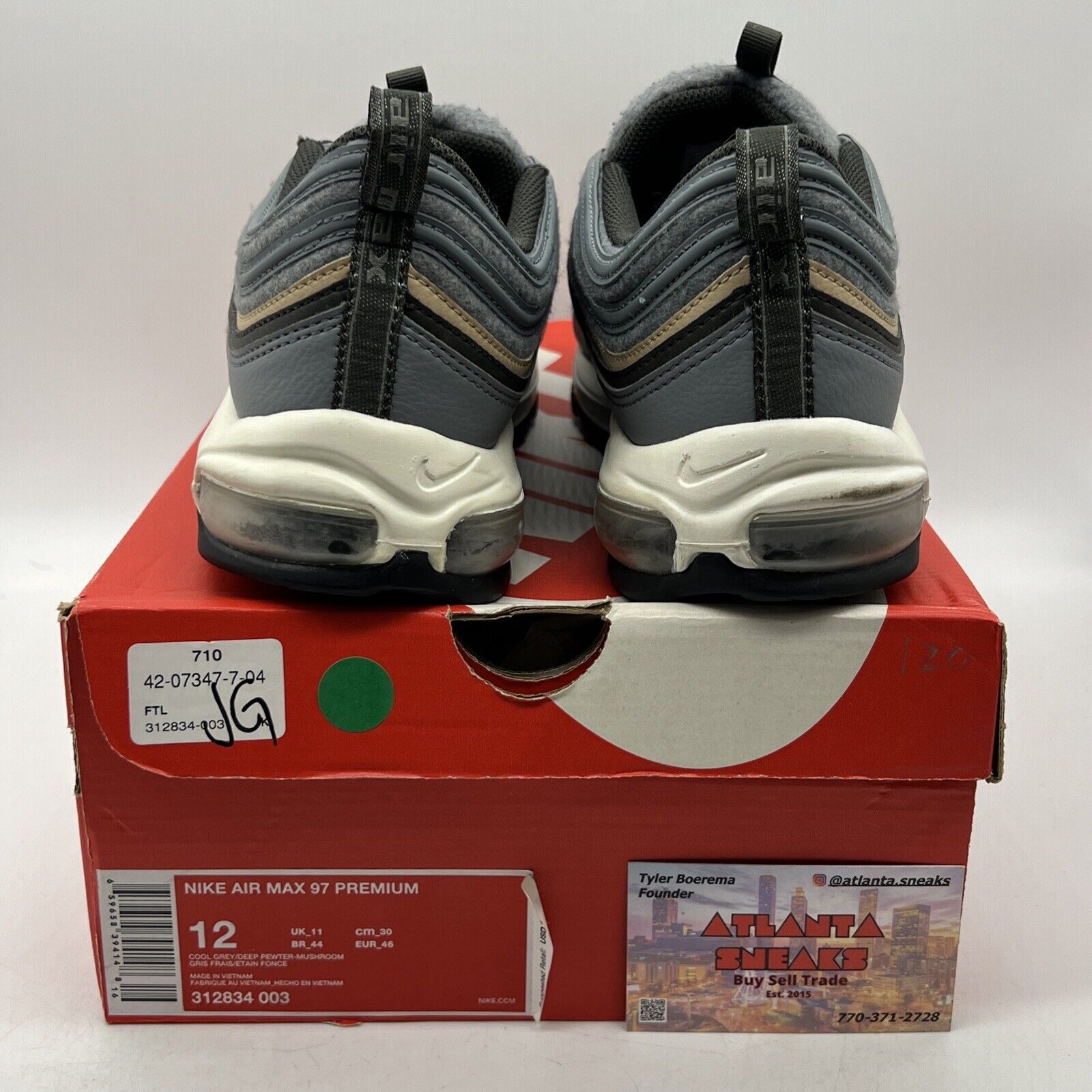Size 12 - Nike Air Max 97 Premium Cool Grey Mushroom Grey White Black 312834-003