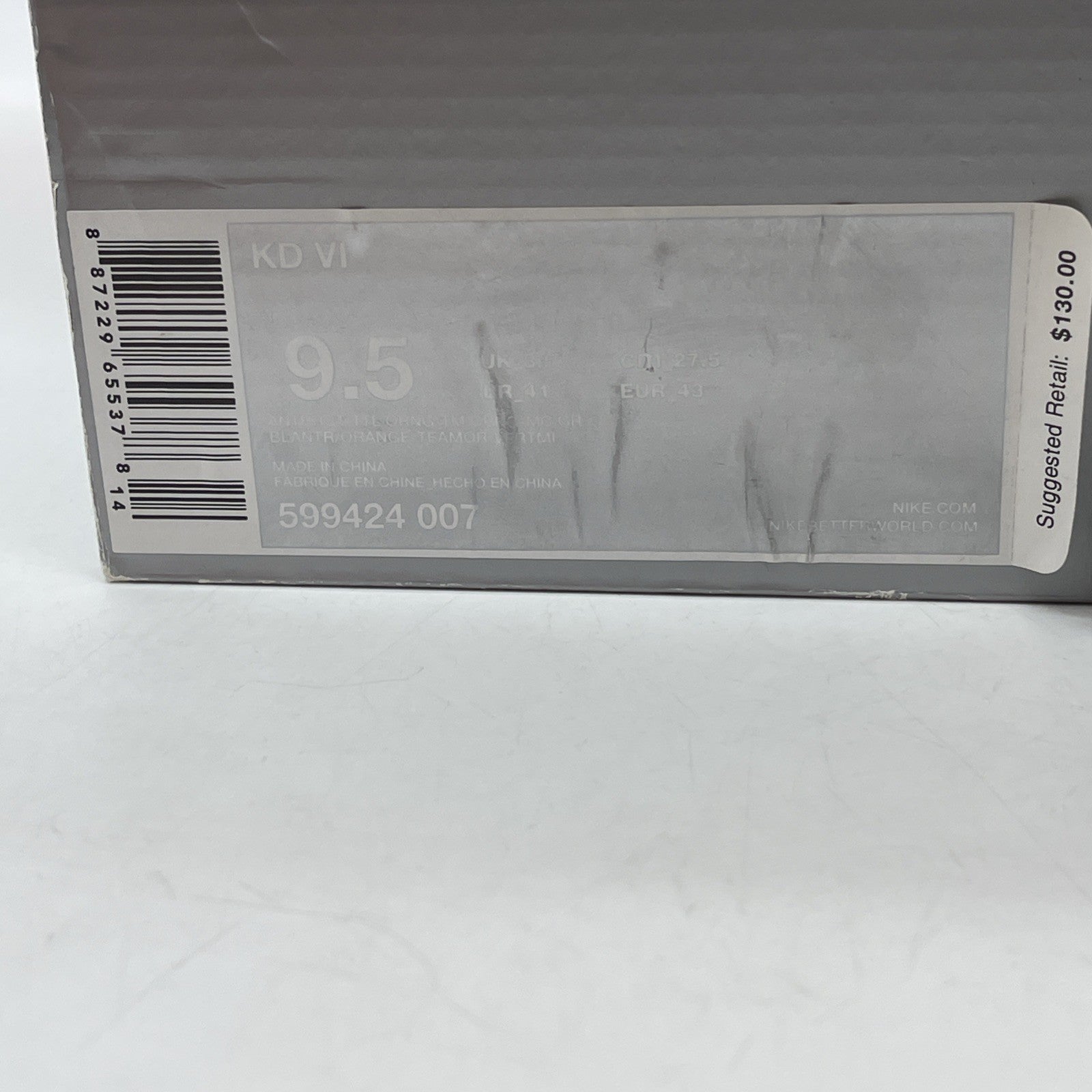 Size 9.5 - Nike KD 6 Neutral Black Grey Orange Leather  (599424-007)